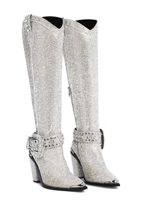 Sharp Sheriff Shine Knee High Boots -Silver
