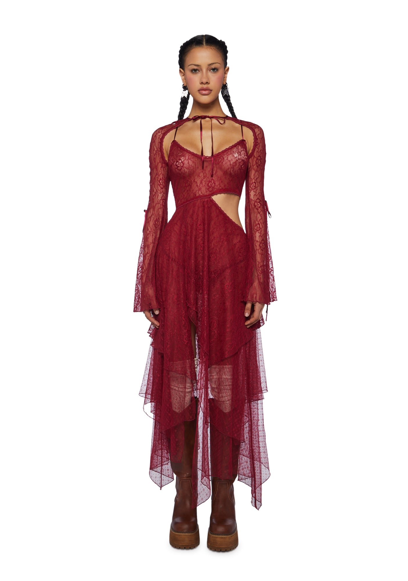 Current Mood Lace Fairy Fairycore Handkerchief Dress And Shrug