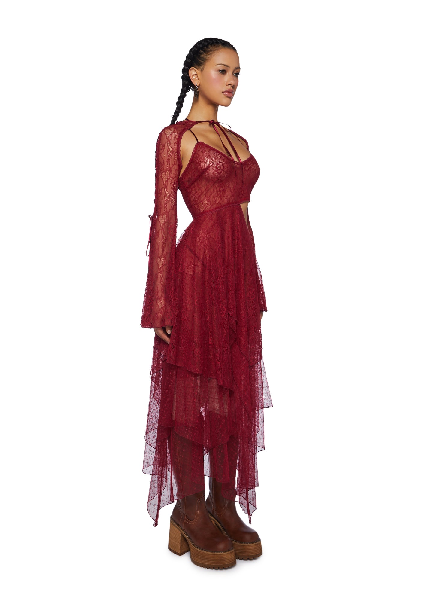 Current Mood Lace Fairy Fairycore Handkerchief Dress And Shrug