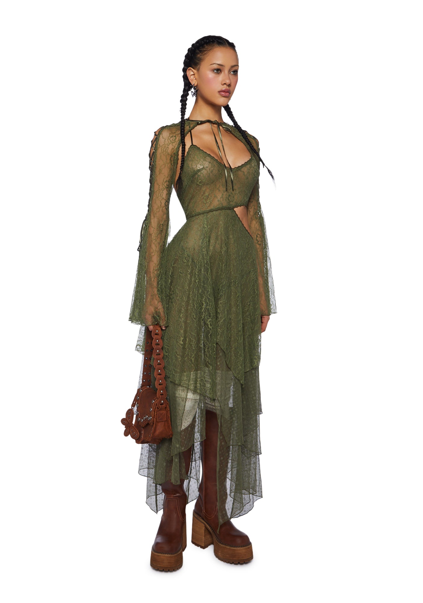 Current Mood Lace Handkerchief Dress And Shrug