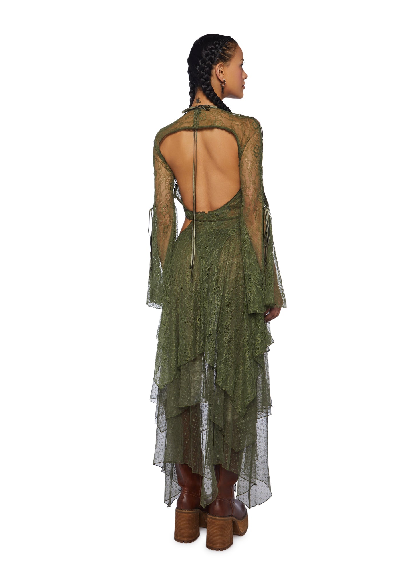 Current Mood Lace Handkerchief Dress And Shrug - Olive – Dolls Kill