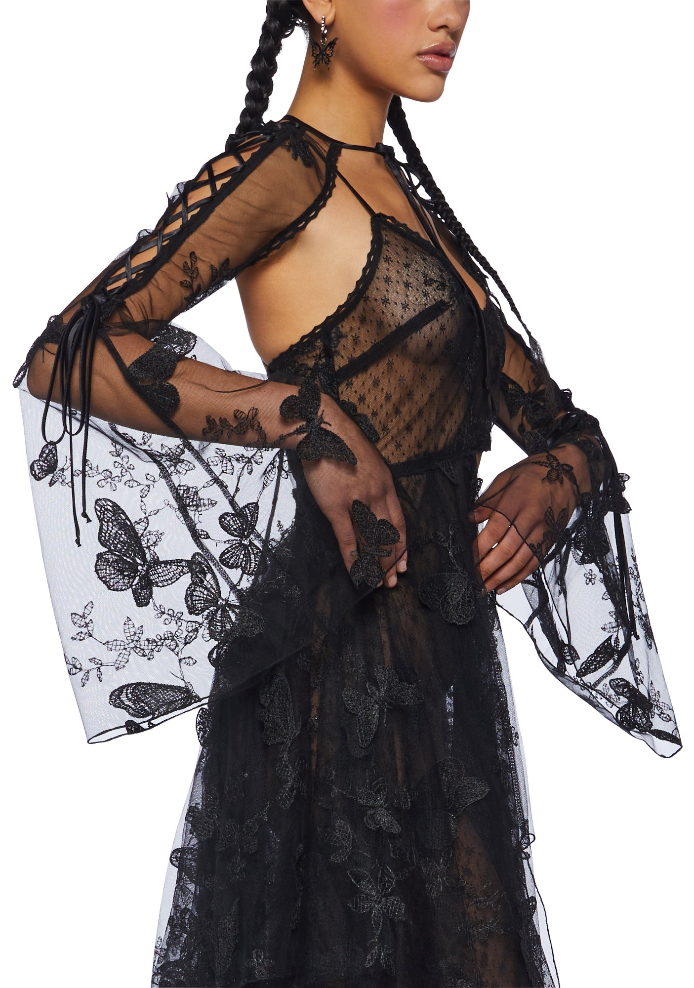 dress shrug black Current Mood Lace Butterfly Fairycore Handkerchief Dress And Shrug