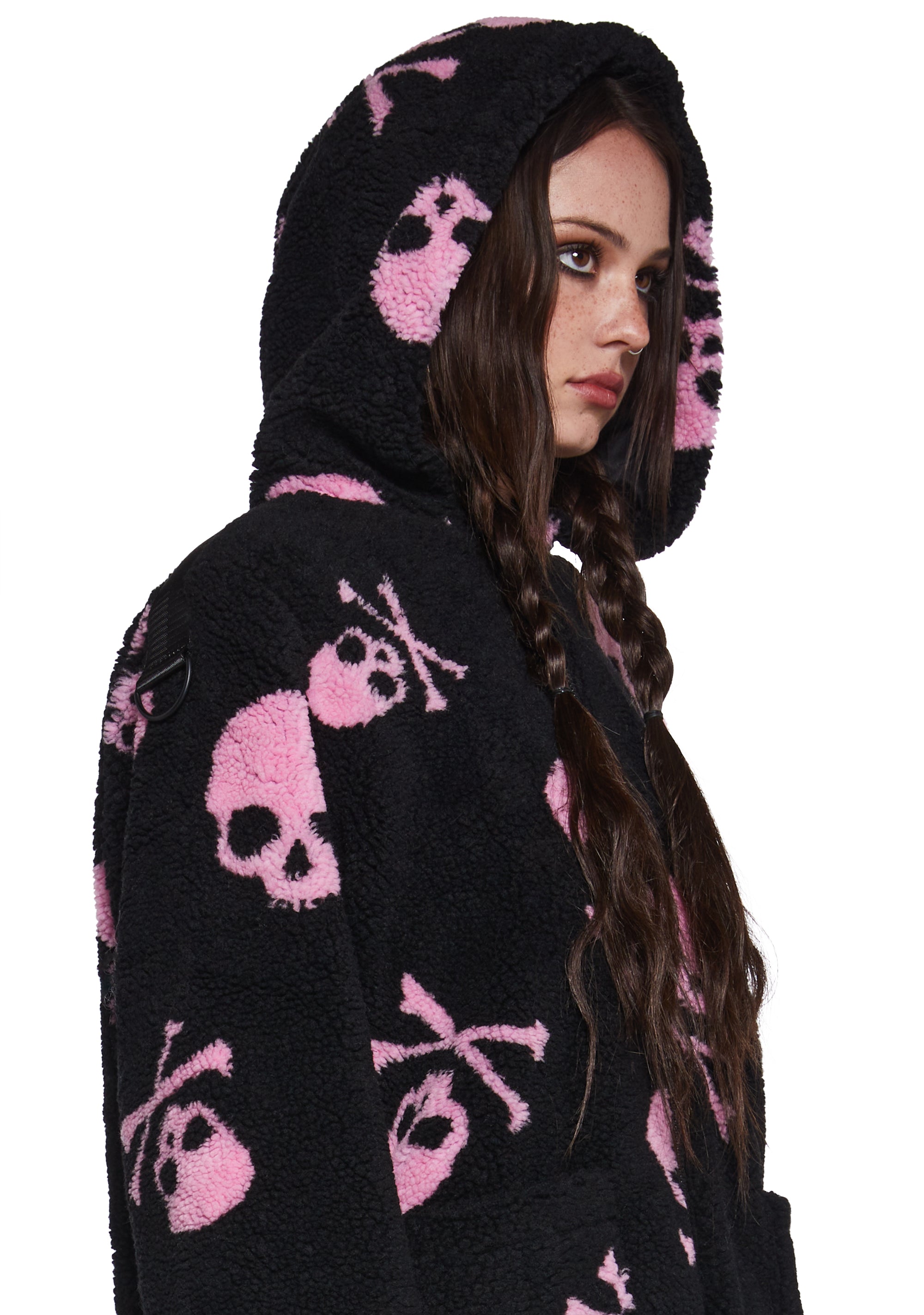 Current Mood Skull Hooded Sherpa Jacket - Pink – Dolls Kill