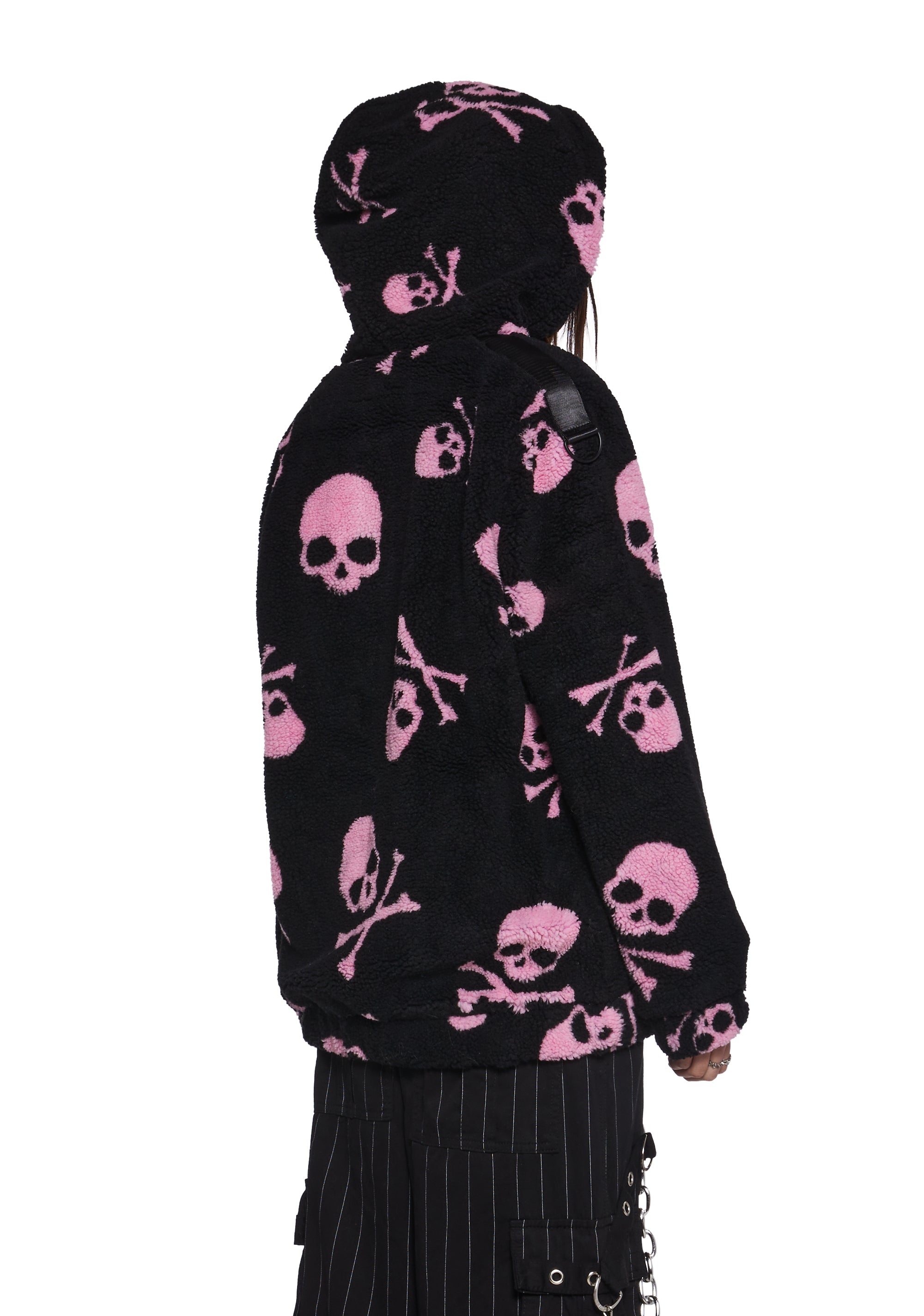 Current Mood Skull Hooded Sherpa Jacket - Pink  Dolls Kill