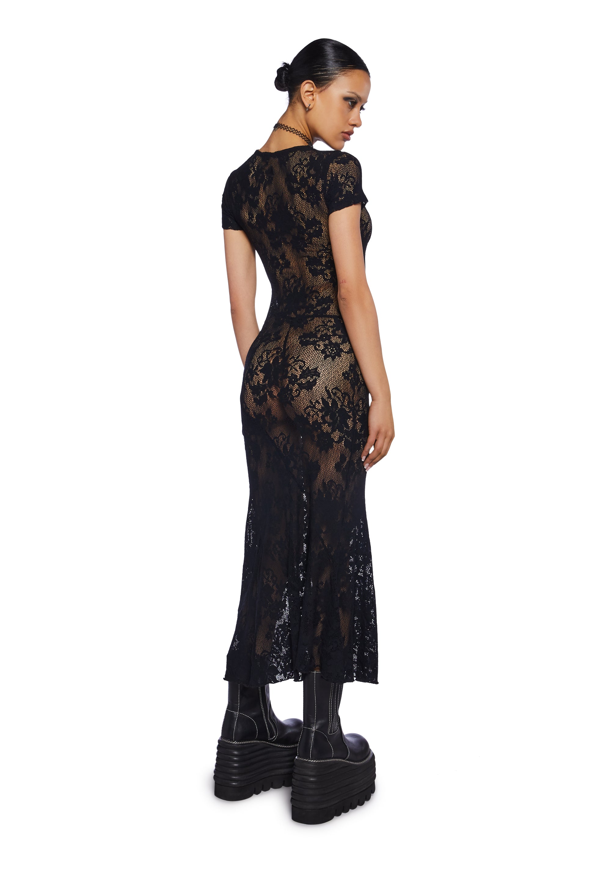 ワンピース theredthread S cutting lace dress Floral Lace Textured Side Cut Out Shift Dress - 4 Colours
