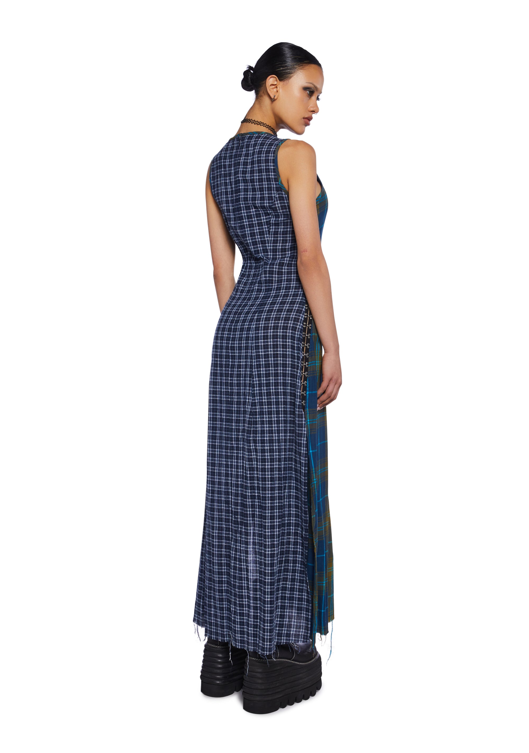 Basic Pleasure Mode tartan Plaid Checked Maxi Dress With Side Slits 90s Grunge Multi Dolls Kill
