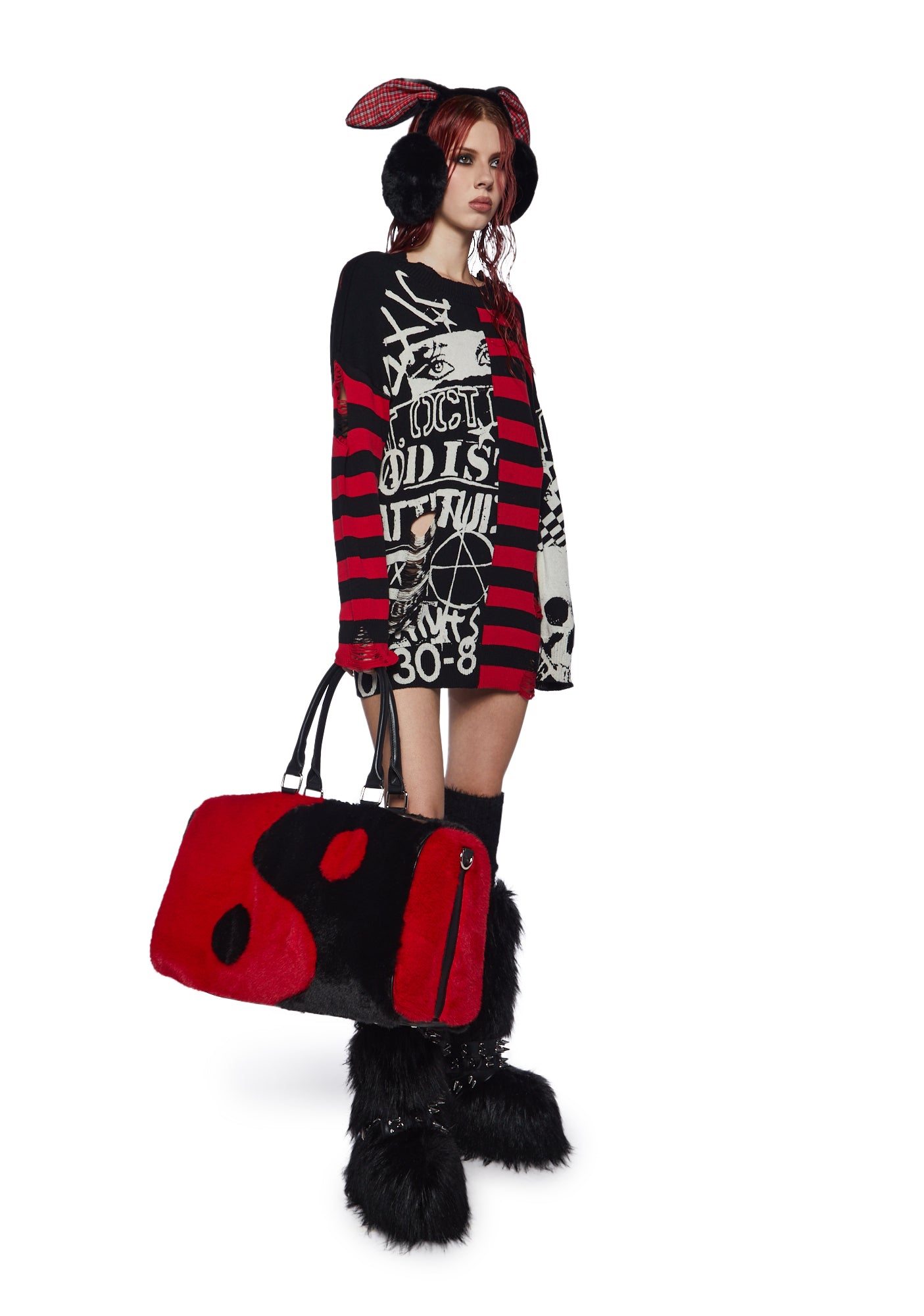 Current Mood Yin Yang Faux Fur Weekender Bag - Black/Red – Dolls Kill