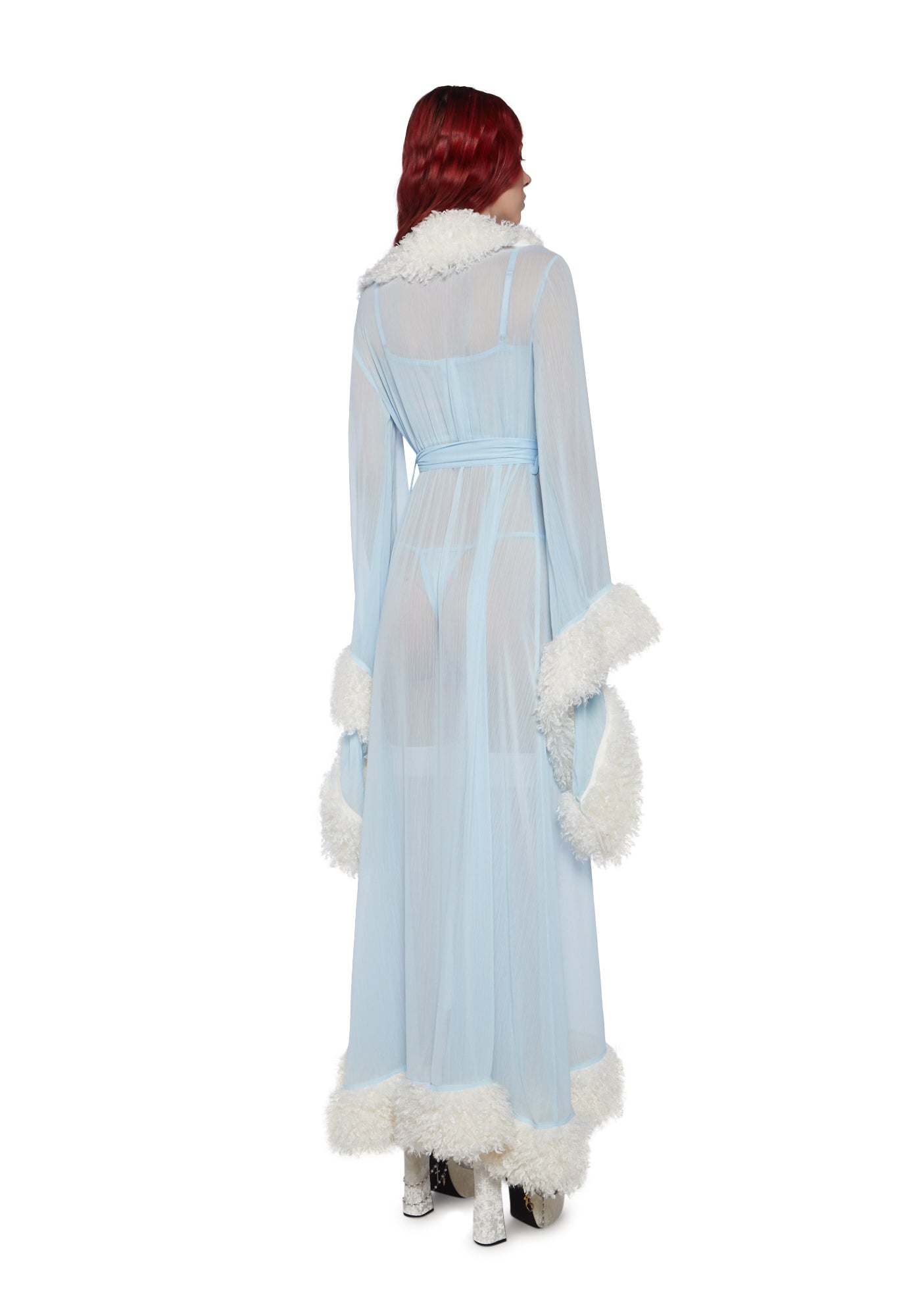 Sugar Thrillz Chiffon Sheer Robe Wit Faux Fur Trim. Dolls Kill