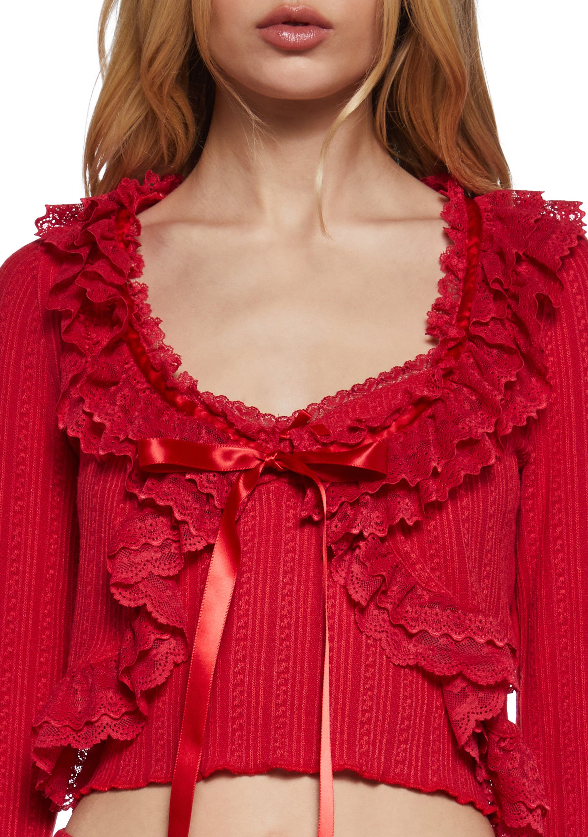 Sugar Thrillz Jersey Knit Lace Ruffle Cardigan And Tank Set