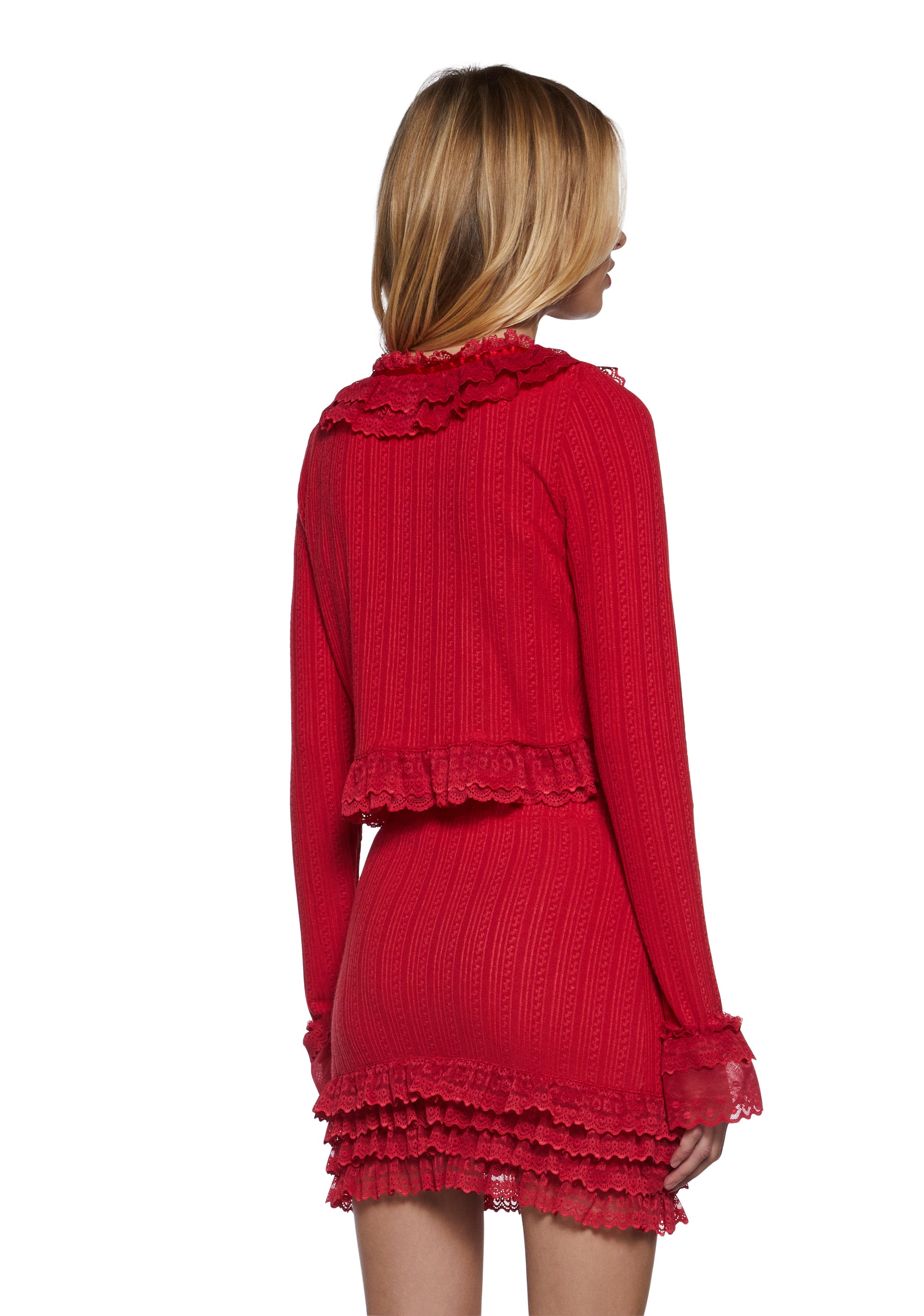 トップス POPPY LACE RUFFLE CARDIGAN Lace knit ruffle cardigan – POPPY