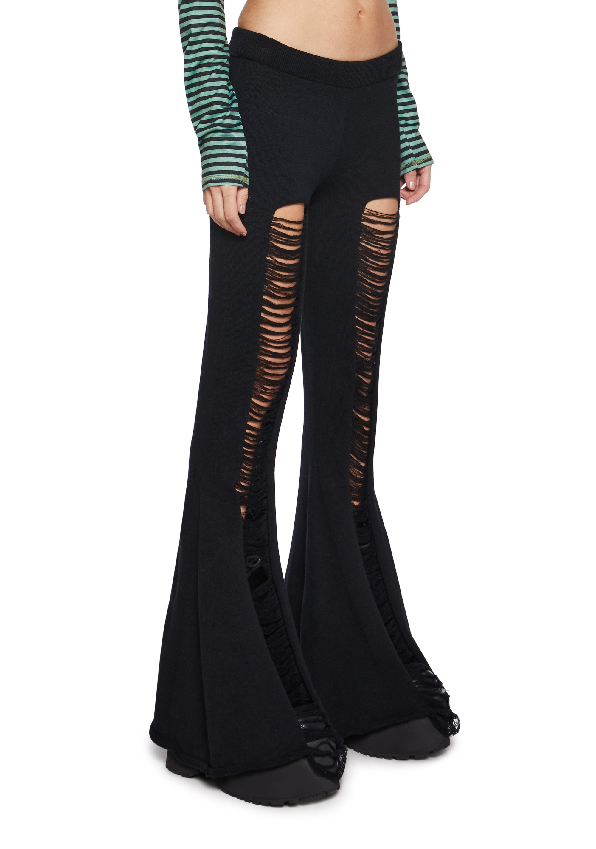【即完アイテム】gothic wide pants Meltthelady Widow Sheer Mesh Swiss Dot Flared Pants With Ruching Witch