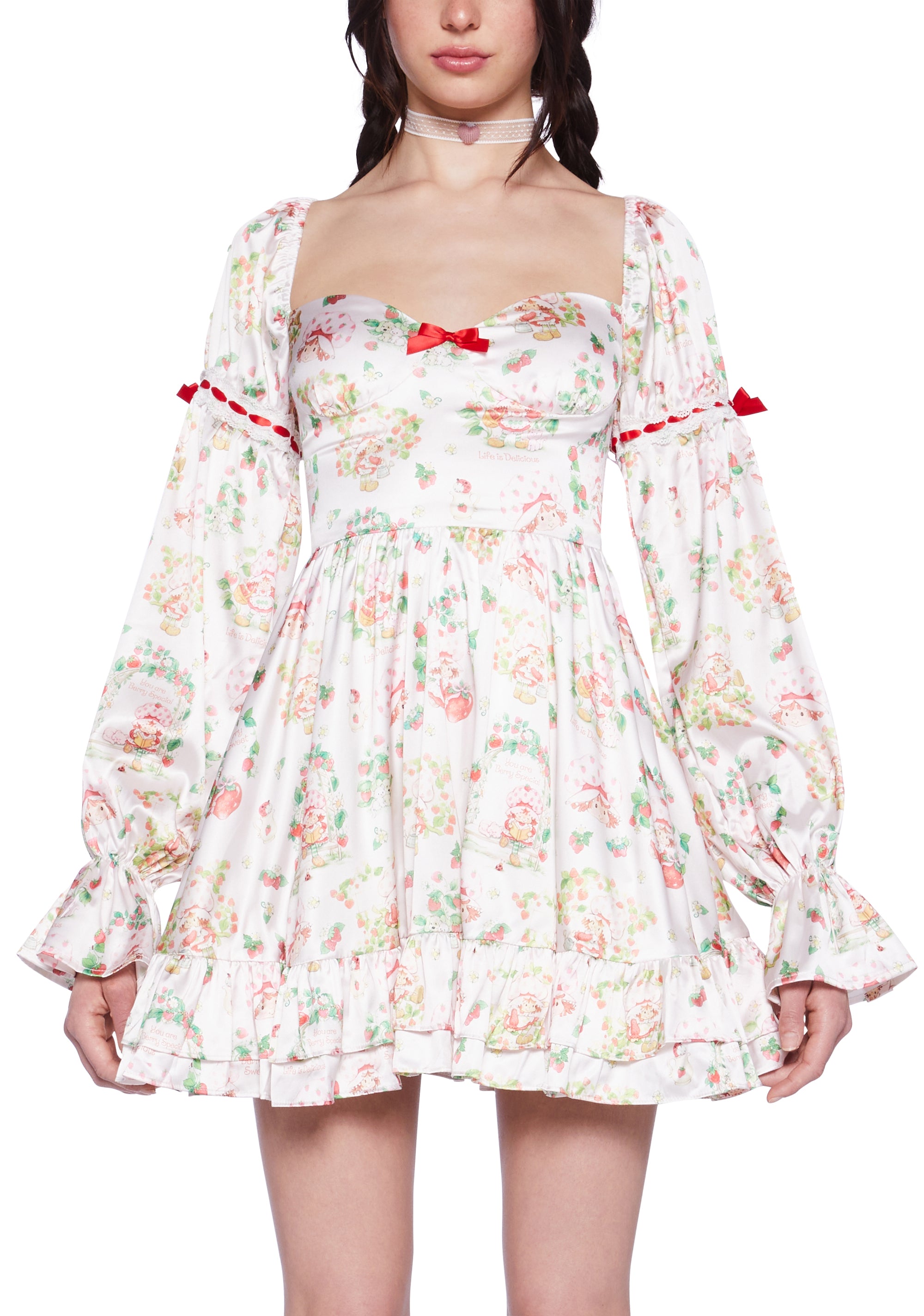 knee length dresses for ladies Dolls Kill x Strawberry Shortcake Long Sleeve Babydoll Mini Dress