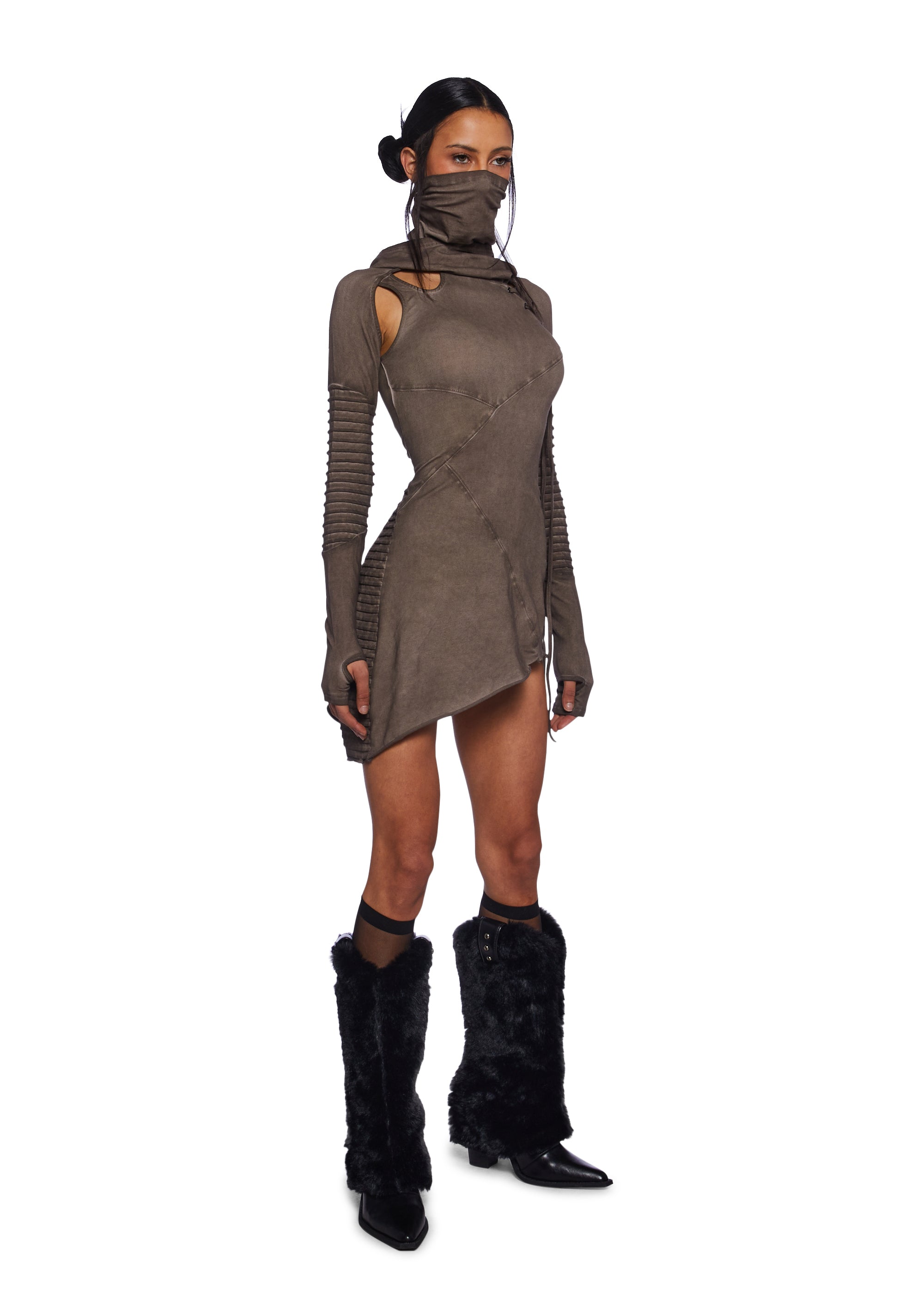 asymmetrical hooded dress Hoodie Maxi Sweatshirt Dress with Pockets Dark Green (1) / S / Cotton
