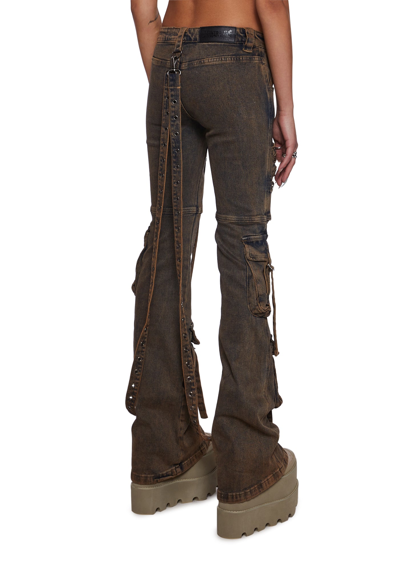 2000ARCHIVES★韓国★人気★DAMAGED CARGO PANTS Current Mood Twill Contrast Stitching Zippered Cargo Pants