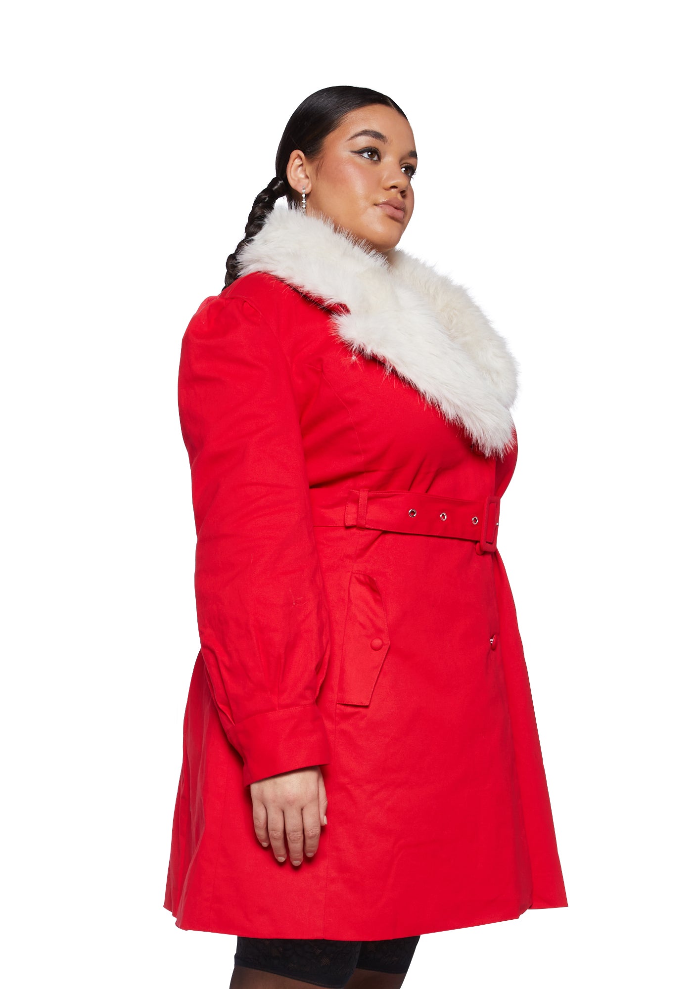 Plus Size Sugar Thrillz Twill Faux Fur Coat- Red – Dolls Kill