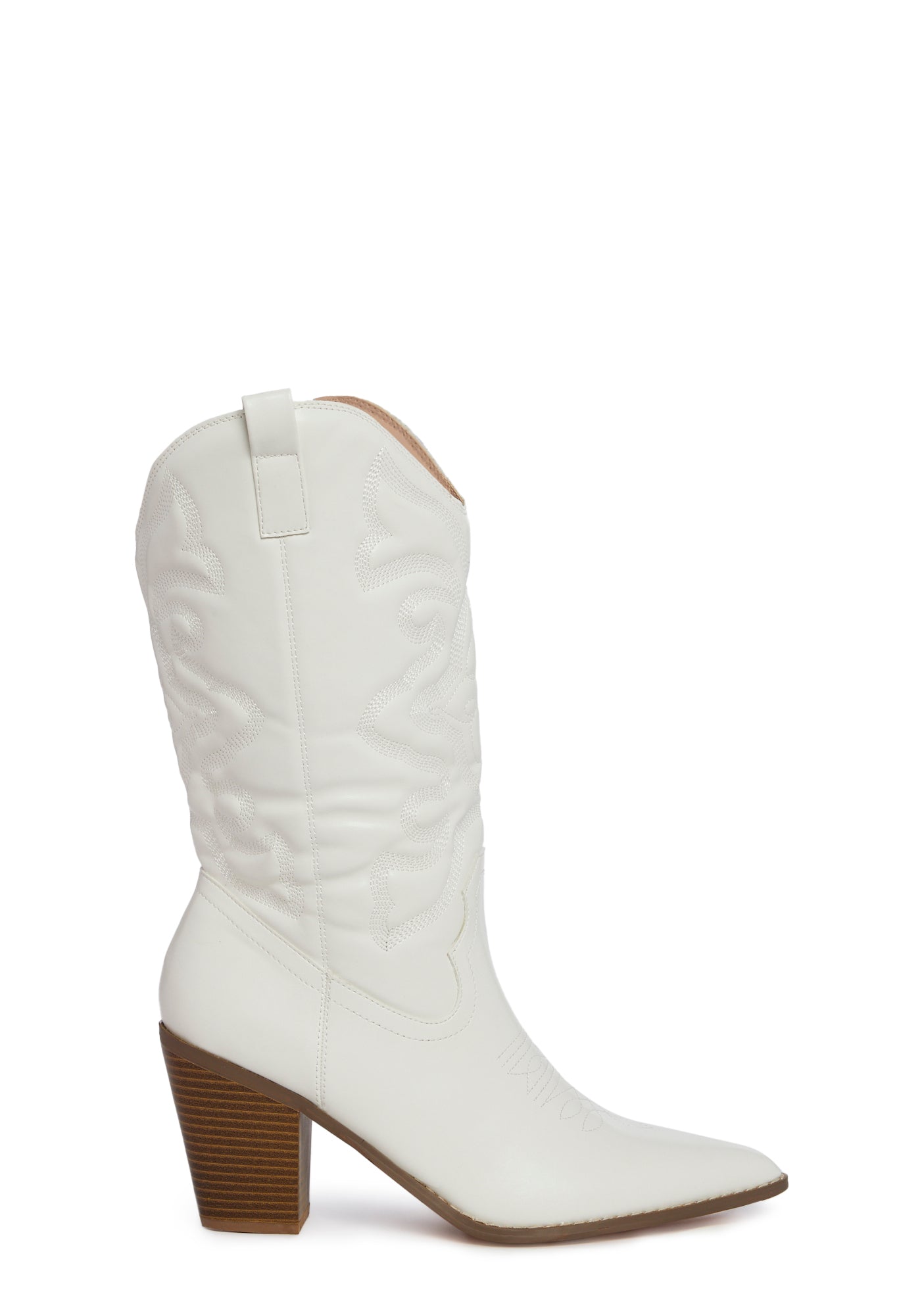 Vegan Leather Cowboy Boots With Decorative Stitching And Side Zips ...