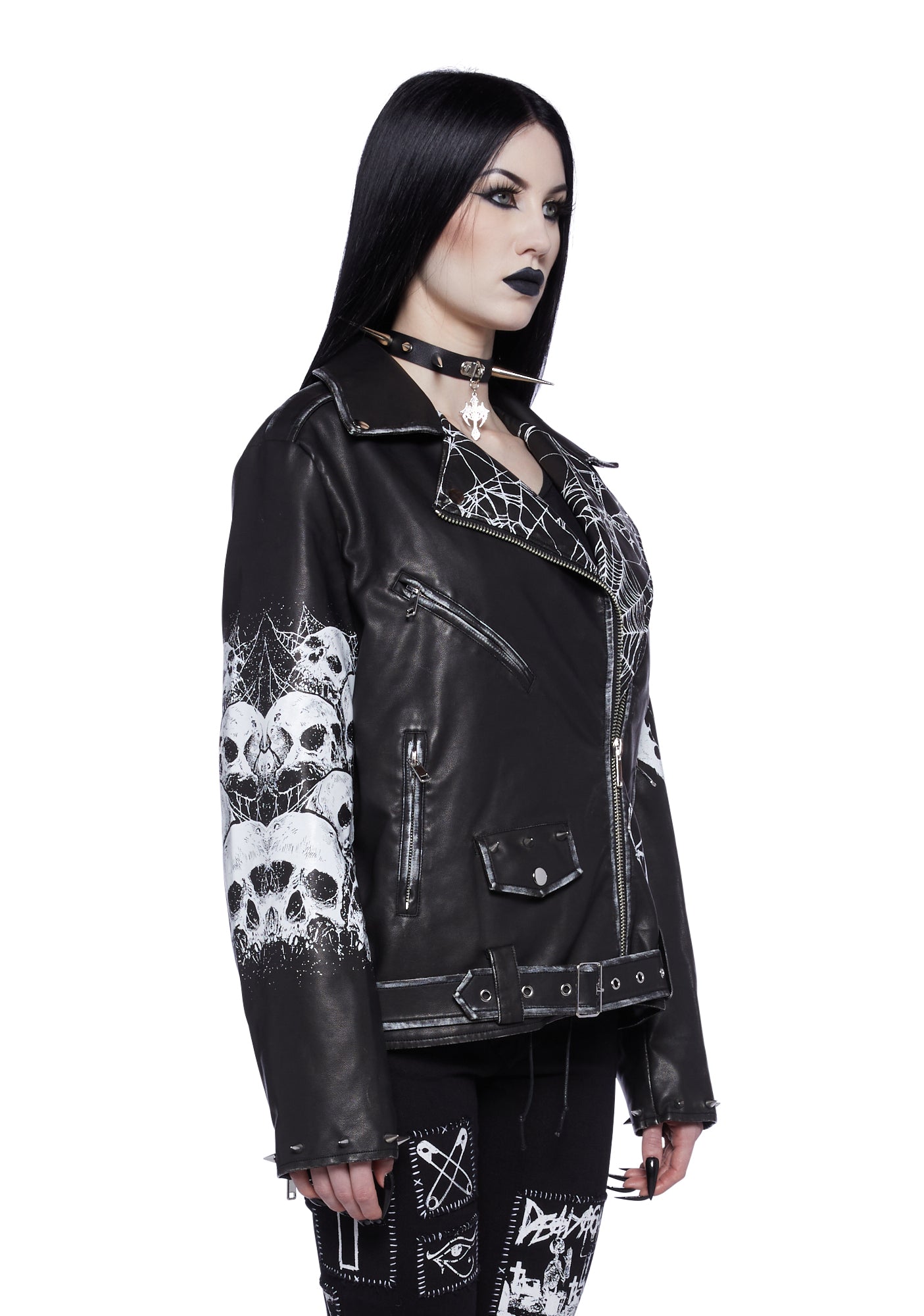 Widow Graphic Leather Jacket- Black – Dolls Kill