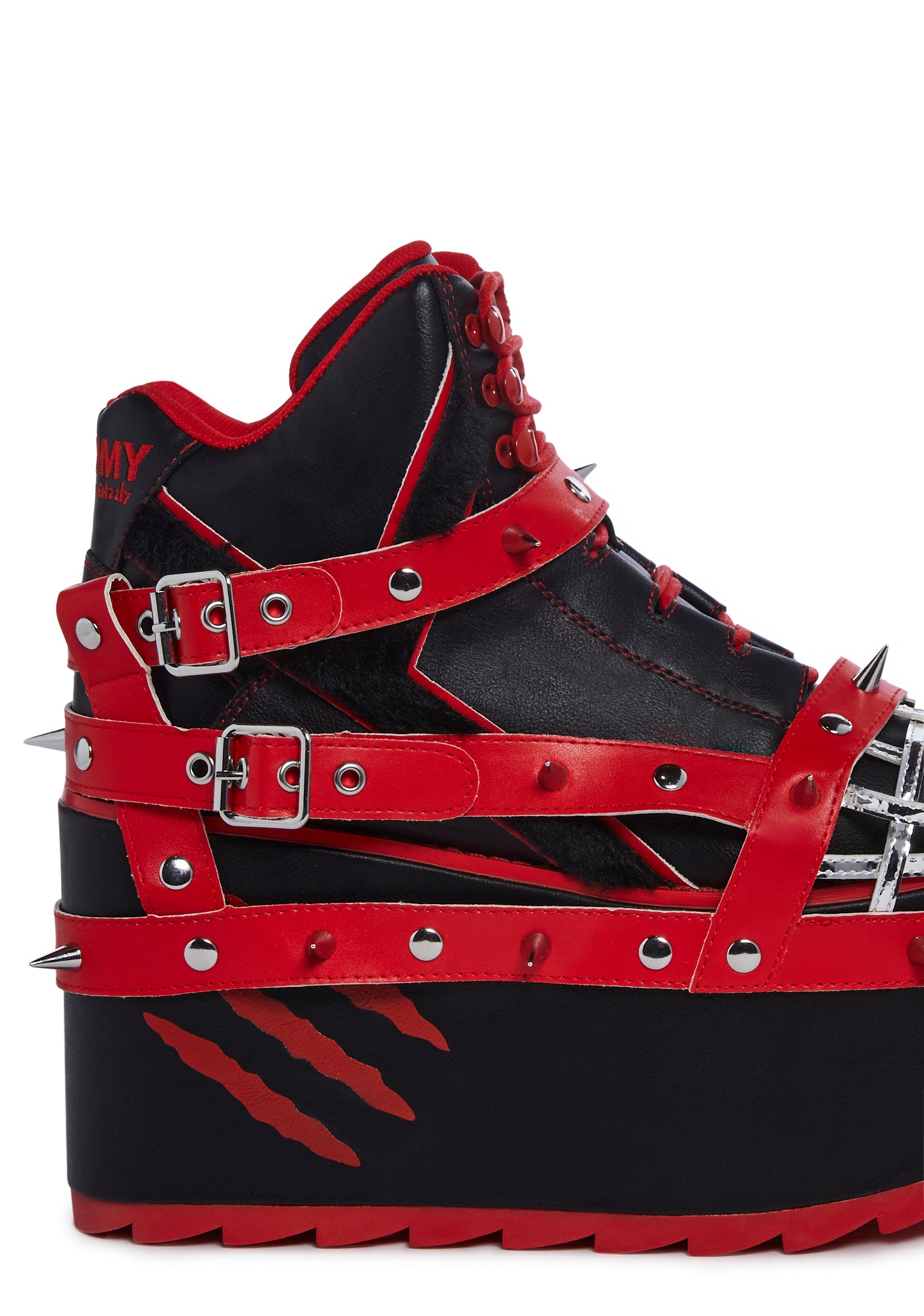 Y.R.U. Vegan Leather Spiked Stud Platform Sneakers - Black