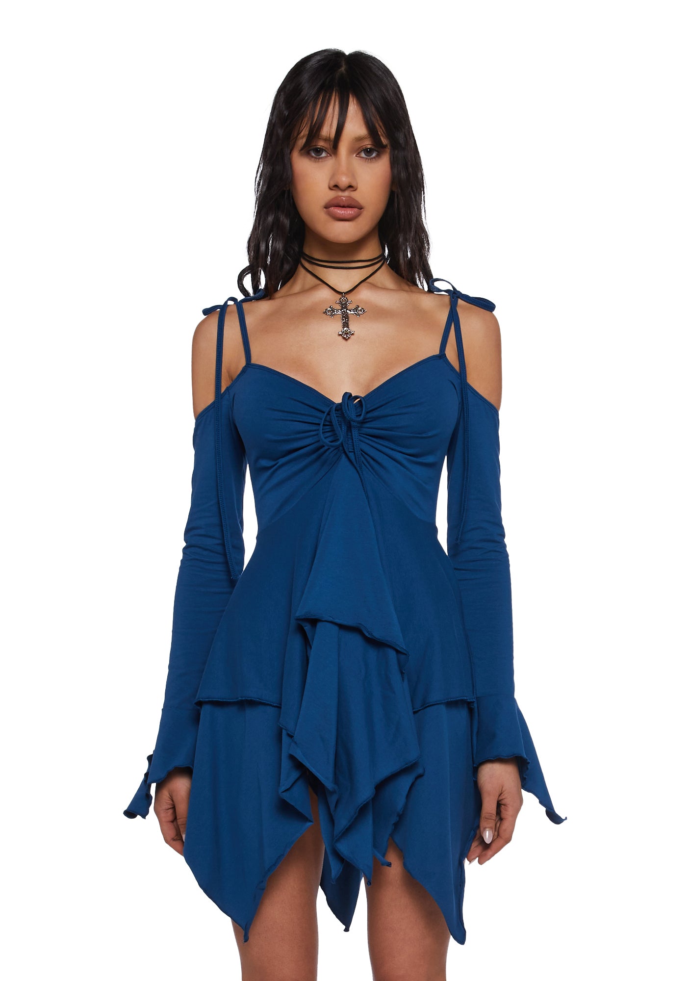 Current Mood Off The Shoulder Handkerchief Mini Dress - Blue Dolls Kill Current Mood Off The Shoulder Handkerchief Mini Dress - Blue Dolls Kill