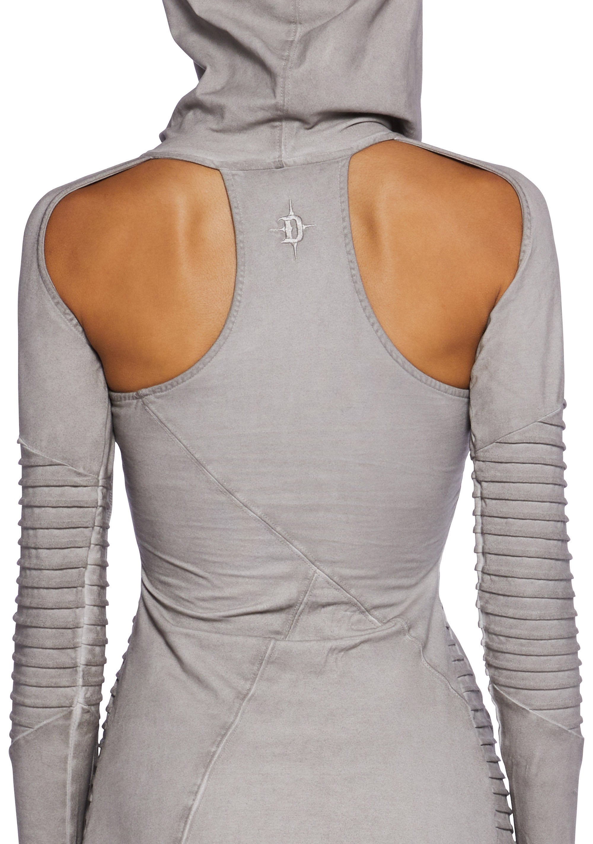 Darker Wavs Hooded Mini Dress With Pintuck Detailing - Beige