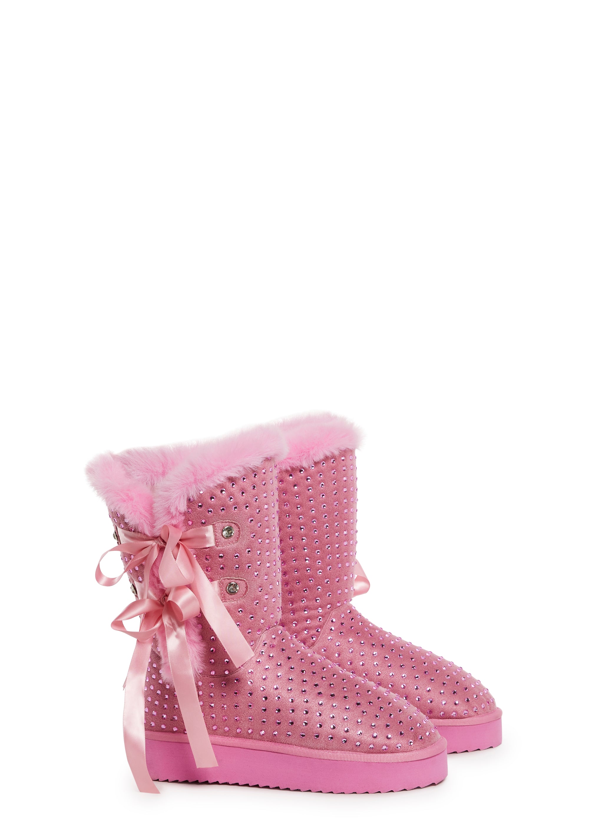 Sugar Thrillz Rhinestone Fur Trim Booties - Pink – Dolls Kill