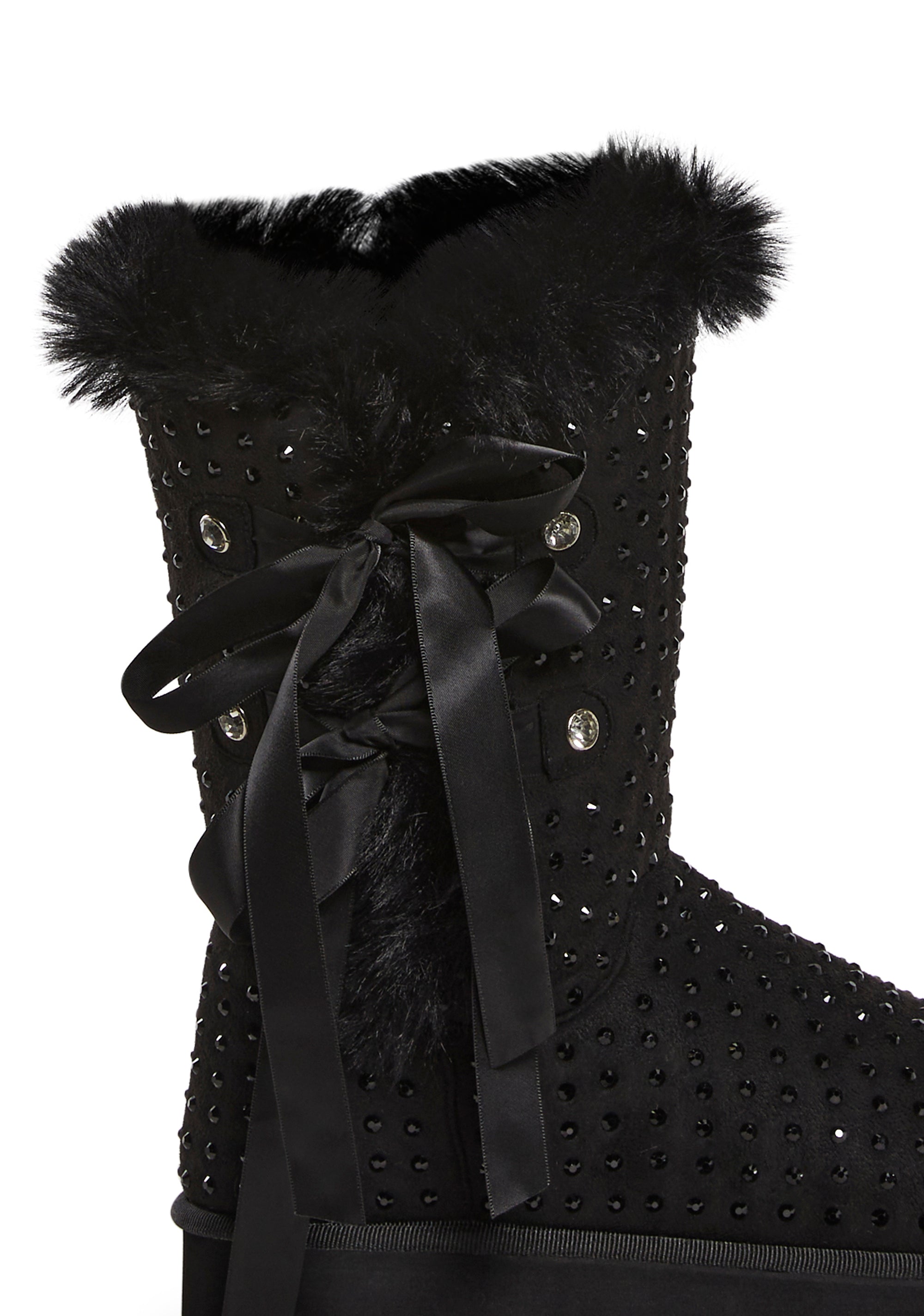 Snowflake Cadet Rhinestone Booties - Black