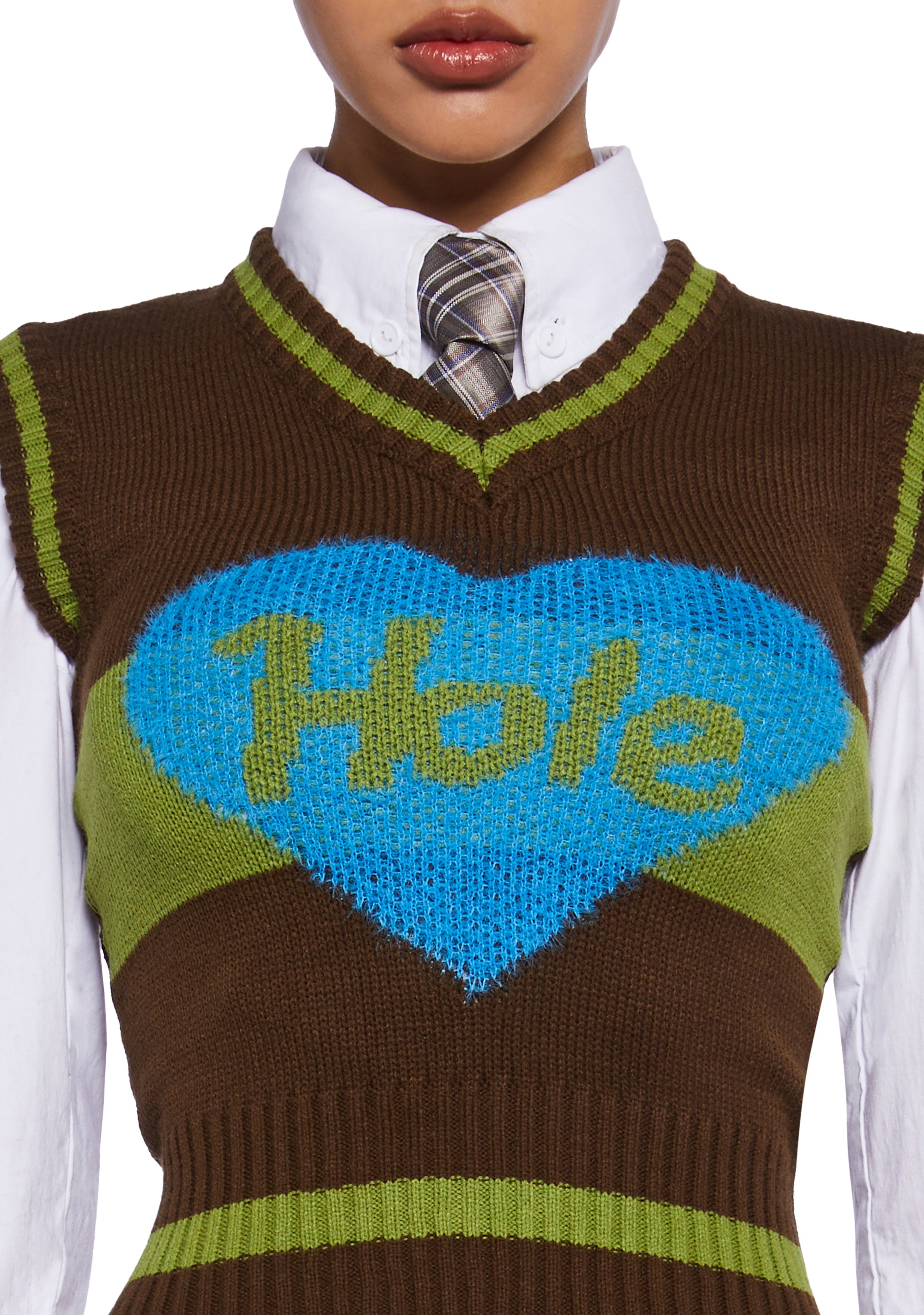 Basic Pleasure Mode Hole Band Grunge 90s Knit Vest - Green Basic Pleasure Mode Hole Band Grunge 90s Knit Vest - Green