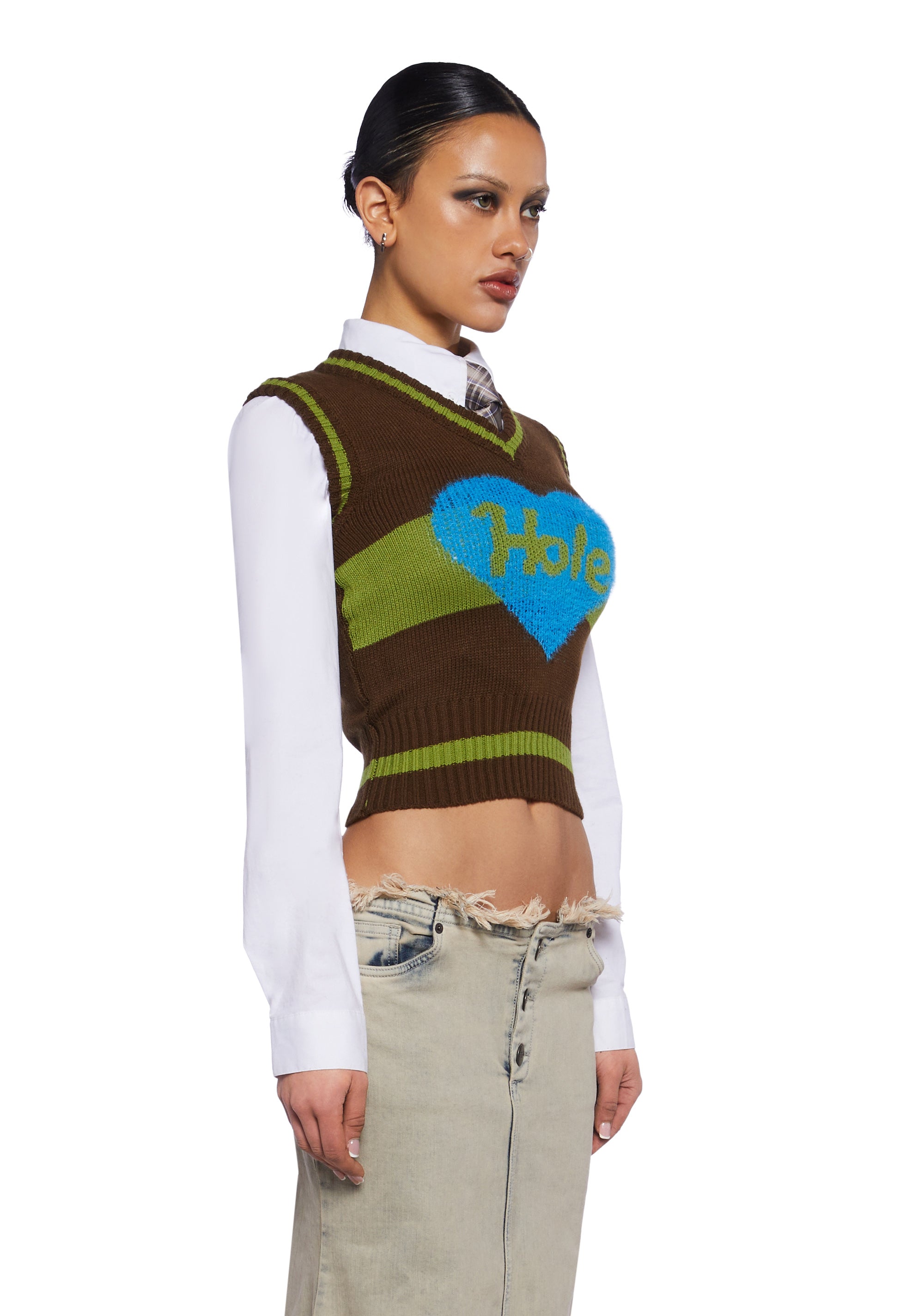 Basic Pleasure Mode Hole Band Grunge 90s Knit Vest - Green – Dolls