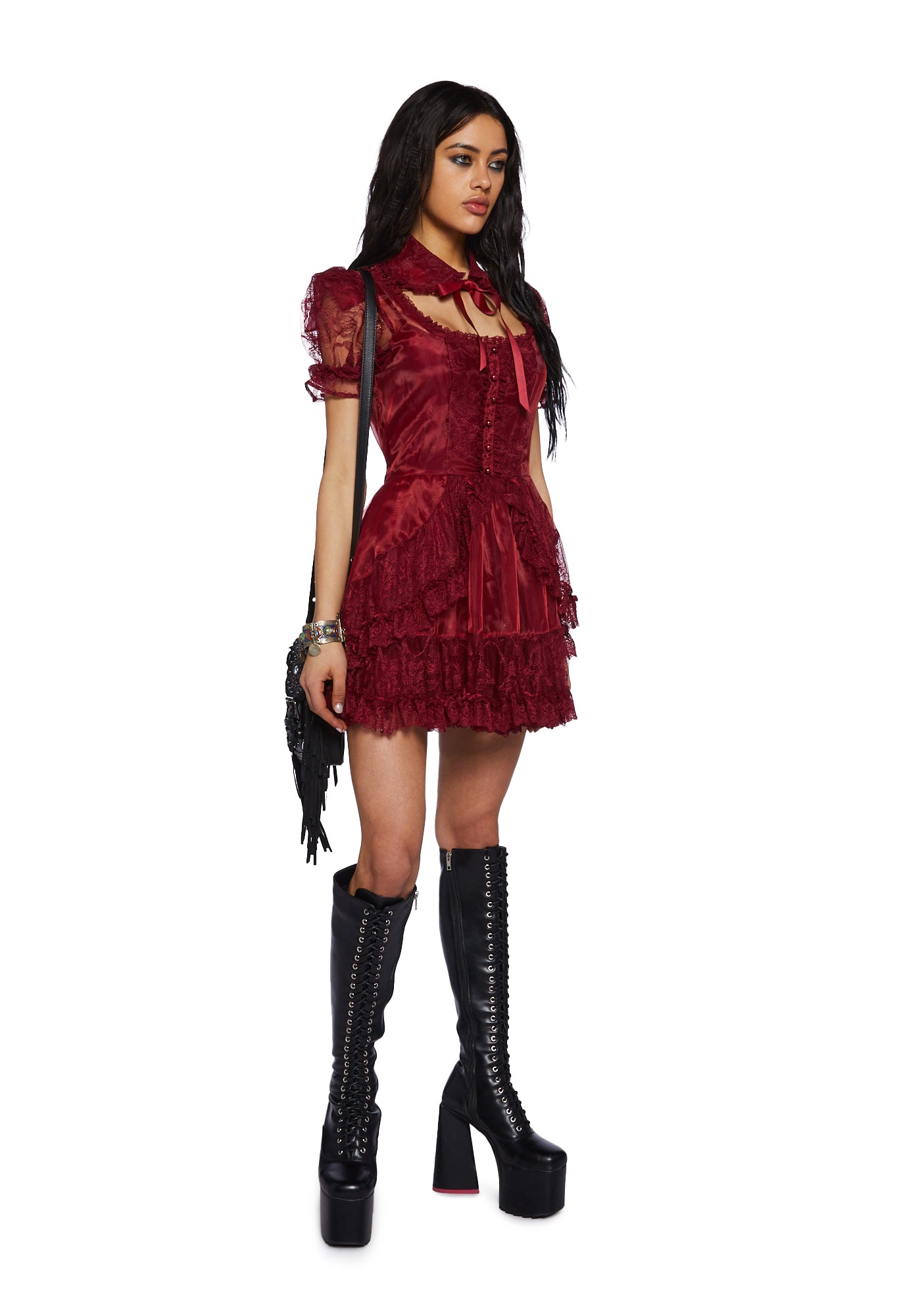 Current Mood Lace Mini Dress- Red – Dolls Kill
