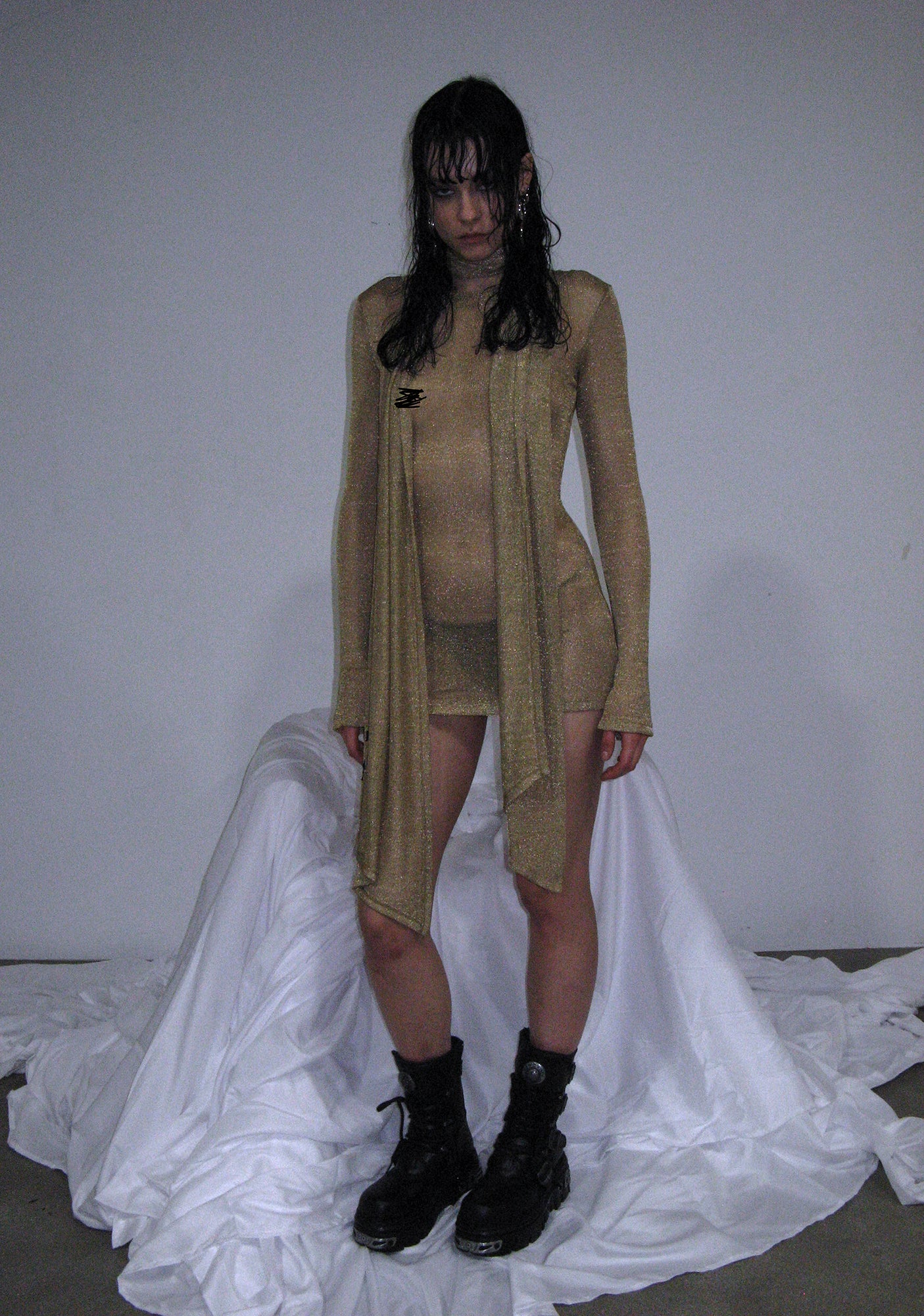 Darker Wavs Metallic Knit Long Sleeve Dress - Gold Dolls Kill Darker Wavs Metallic Knit Long Sleeve Dress - Gold Dolls Kill