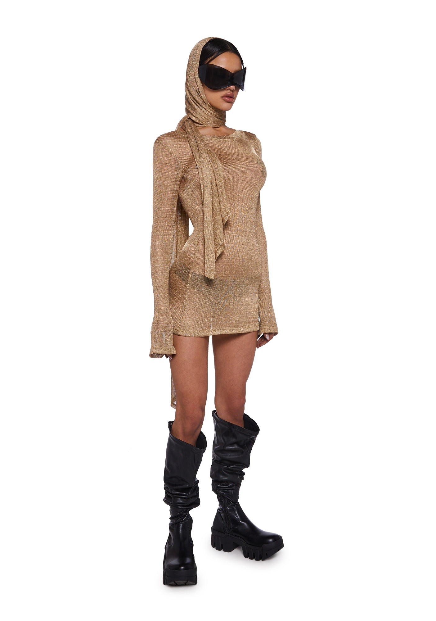 Darker Wavs Metallic Knit Long Sleeve Dress