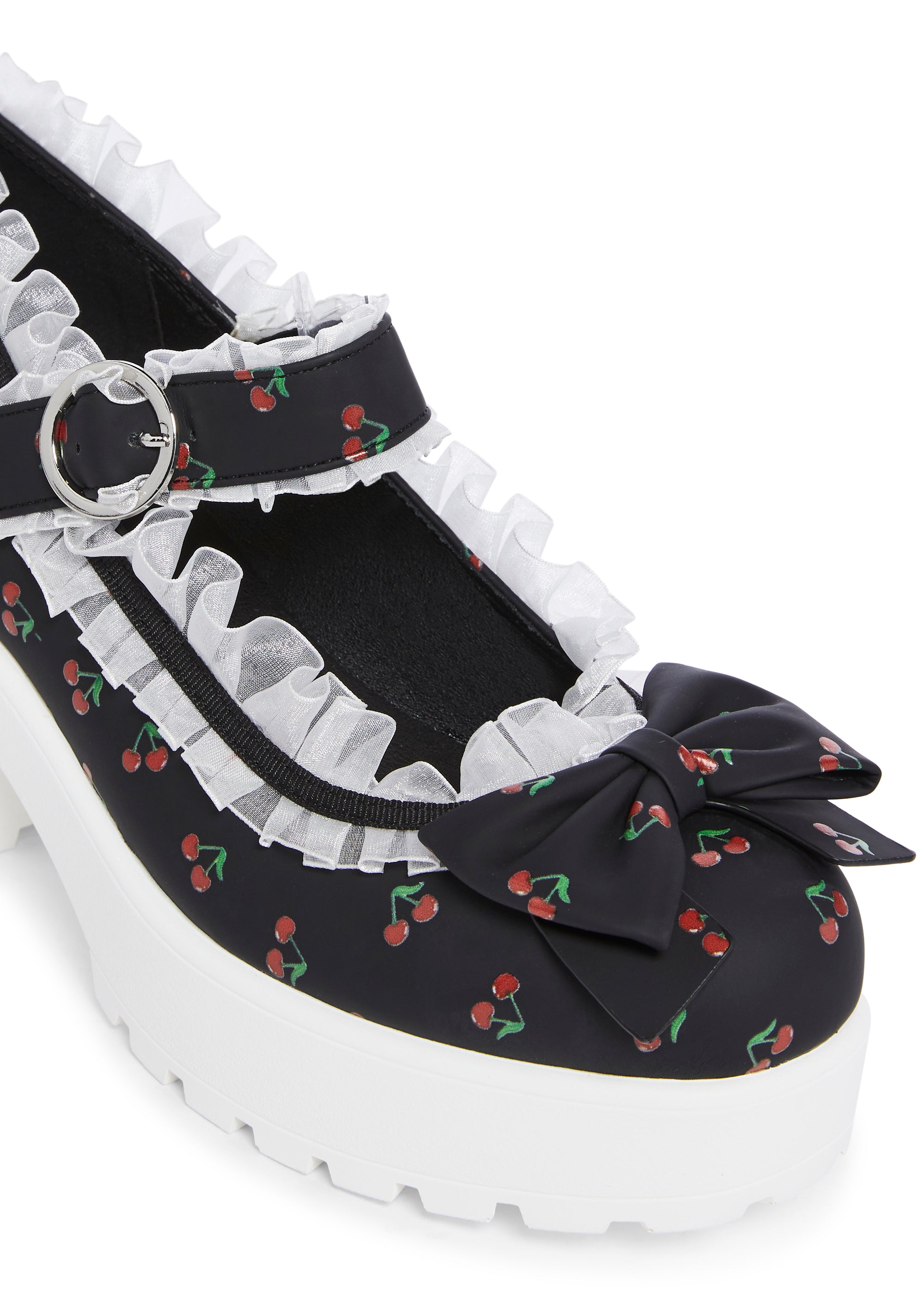Koi Footwear Cherry Print Girly Platform Mary Janes - Black