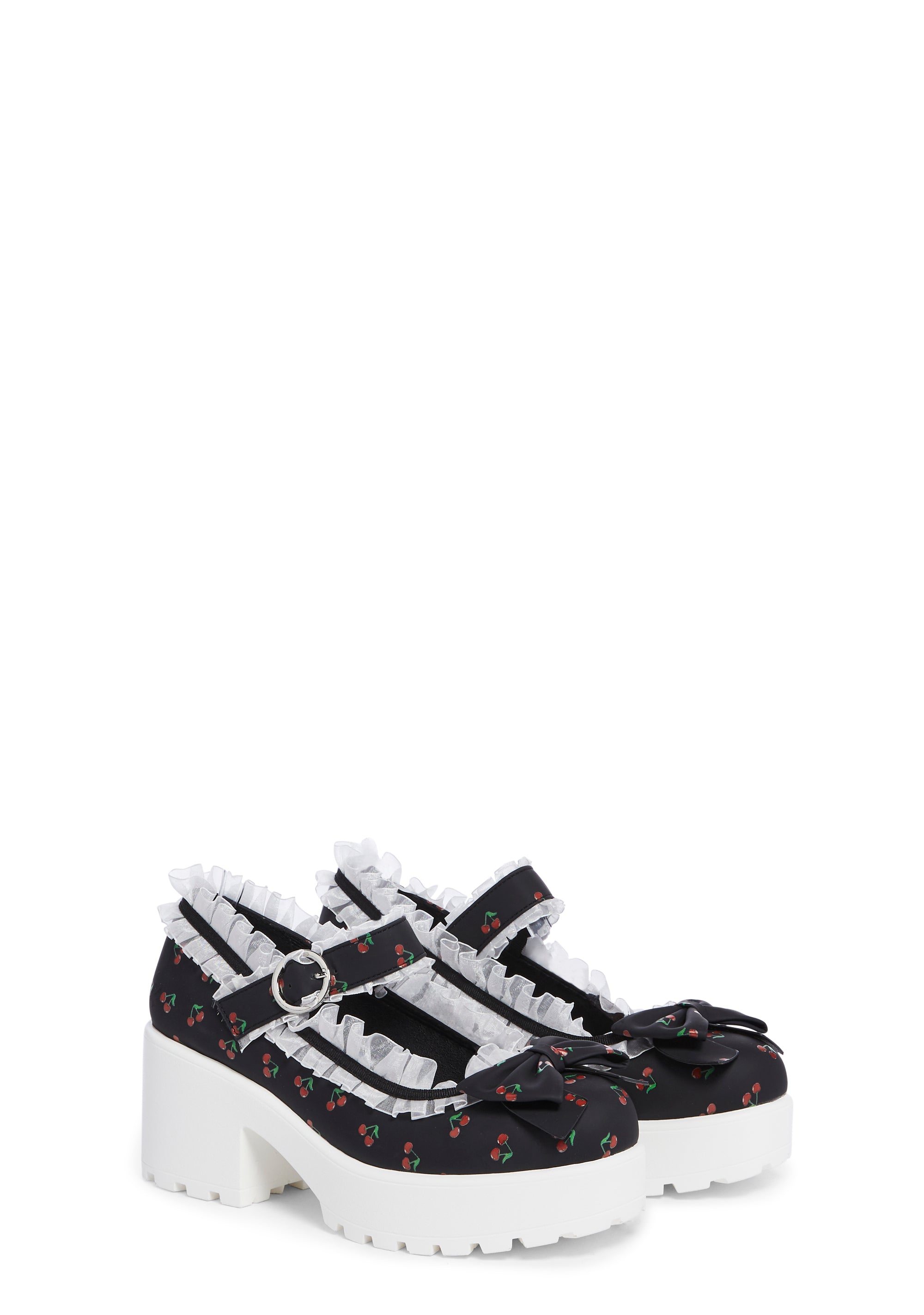 Koi Footwear Cherry Print Girly Platform Mary Janes - Black