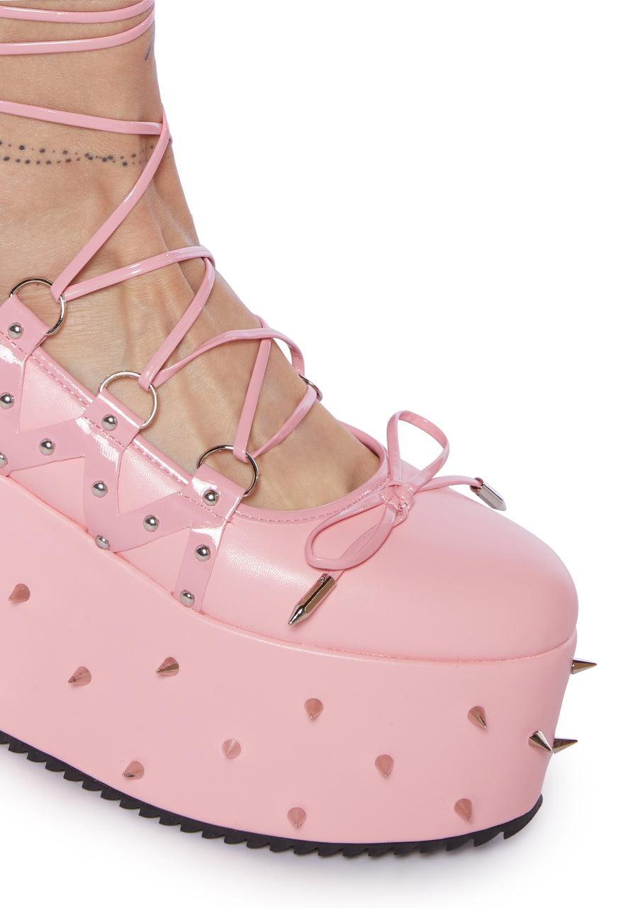Zorina Lace-Up Platform Ballet Shoes - Pink - alternate