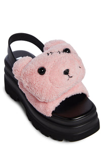 Gothic Hug Life Fuzzy Platform Sandals-Pink