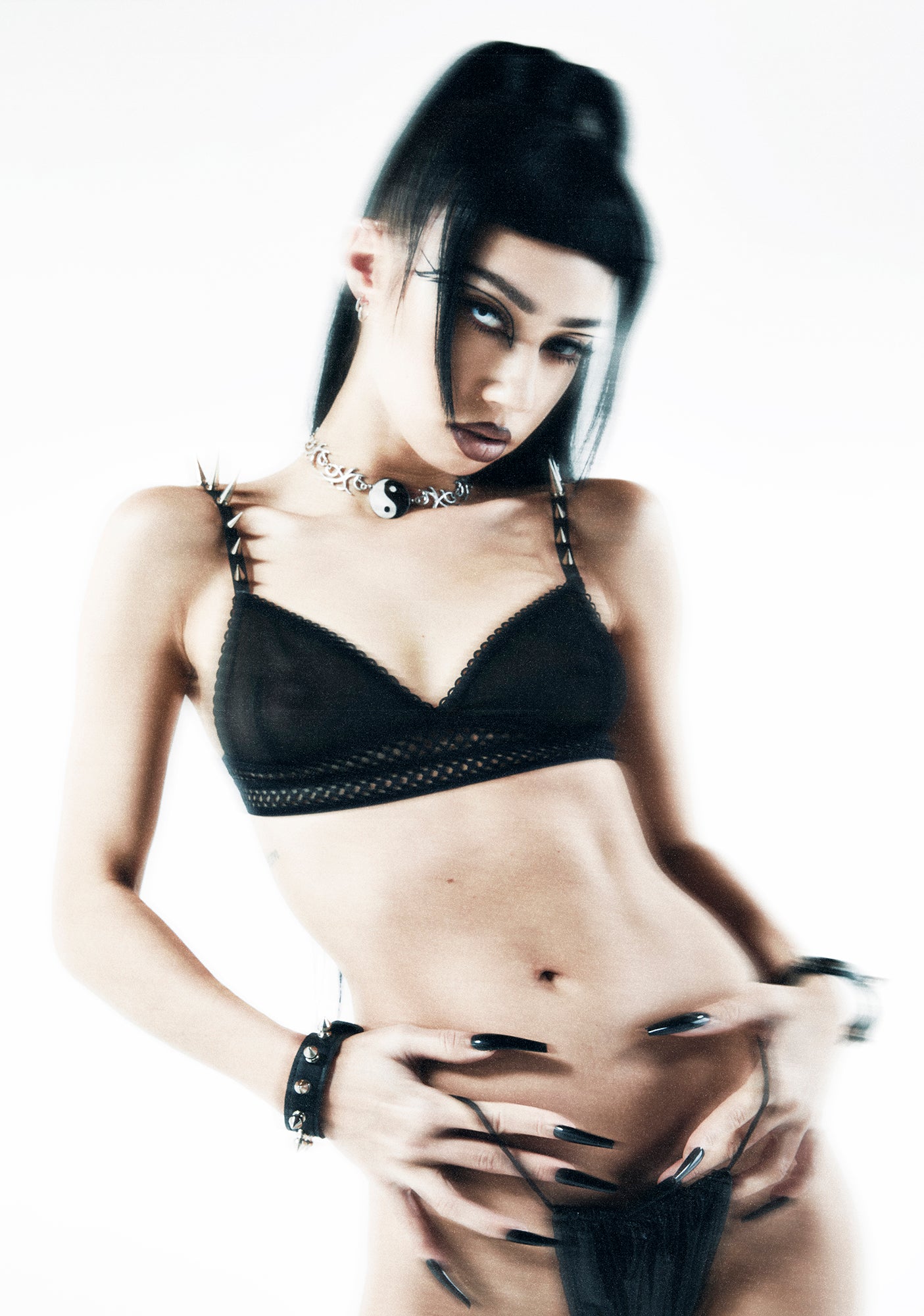 Darker Wavs Sheer Mesh Bralette With Spike Studs