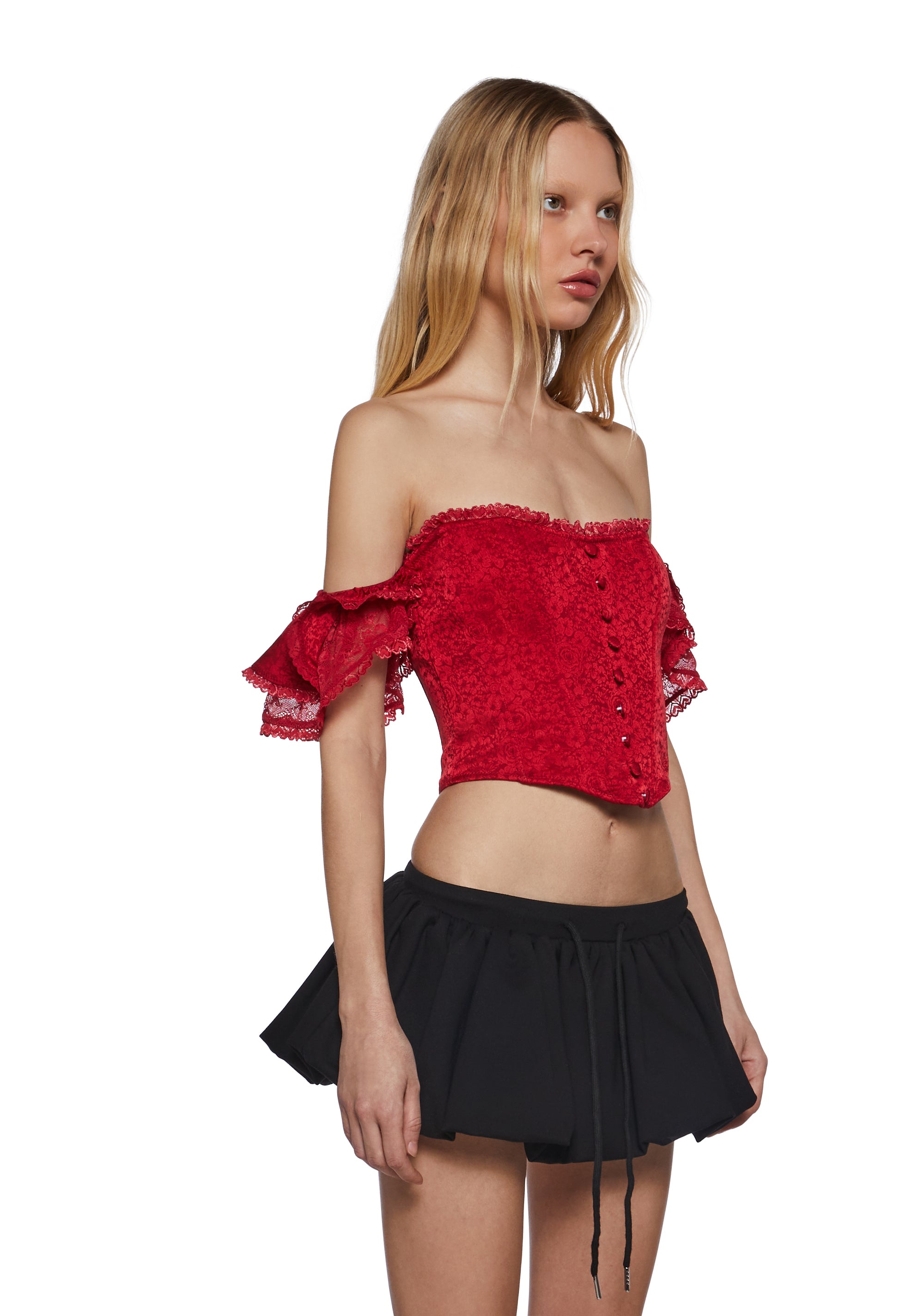 Sugar Thrillz Satin Brocade Hearts Off The Shoulder Corset Sugar Thrillz Satin Brocade Hearts Off The Shoulder Corset