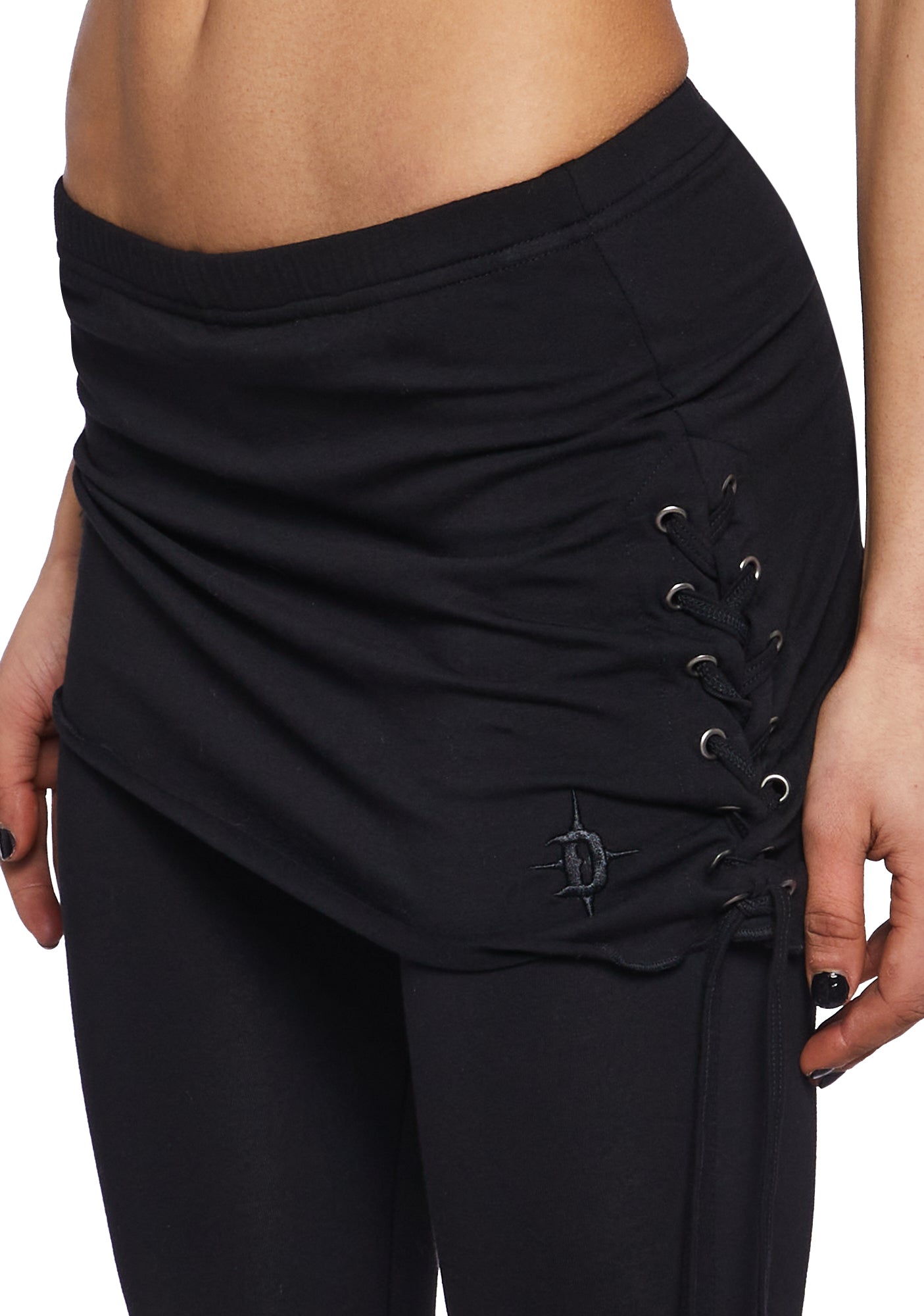 Darker Wavs Lace Up Pants With Skirt Panel - Black – Dolls Kill