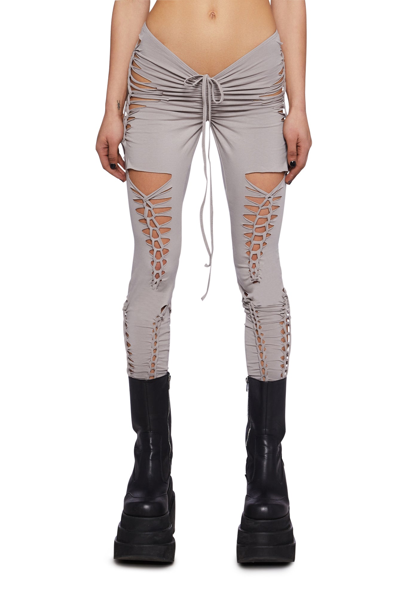 Darker Waves Cut Out Shredded Leggins Ecru Dolls Kill