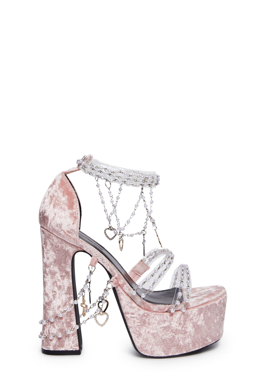 Sugar Thrillz Pastel Slip On Heels Ruffle Bows Pink Blue – Dolls Kill