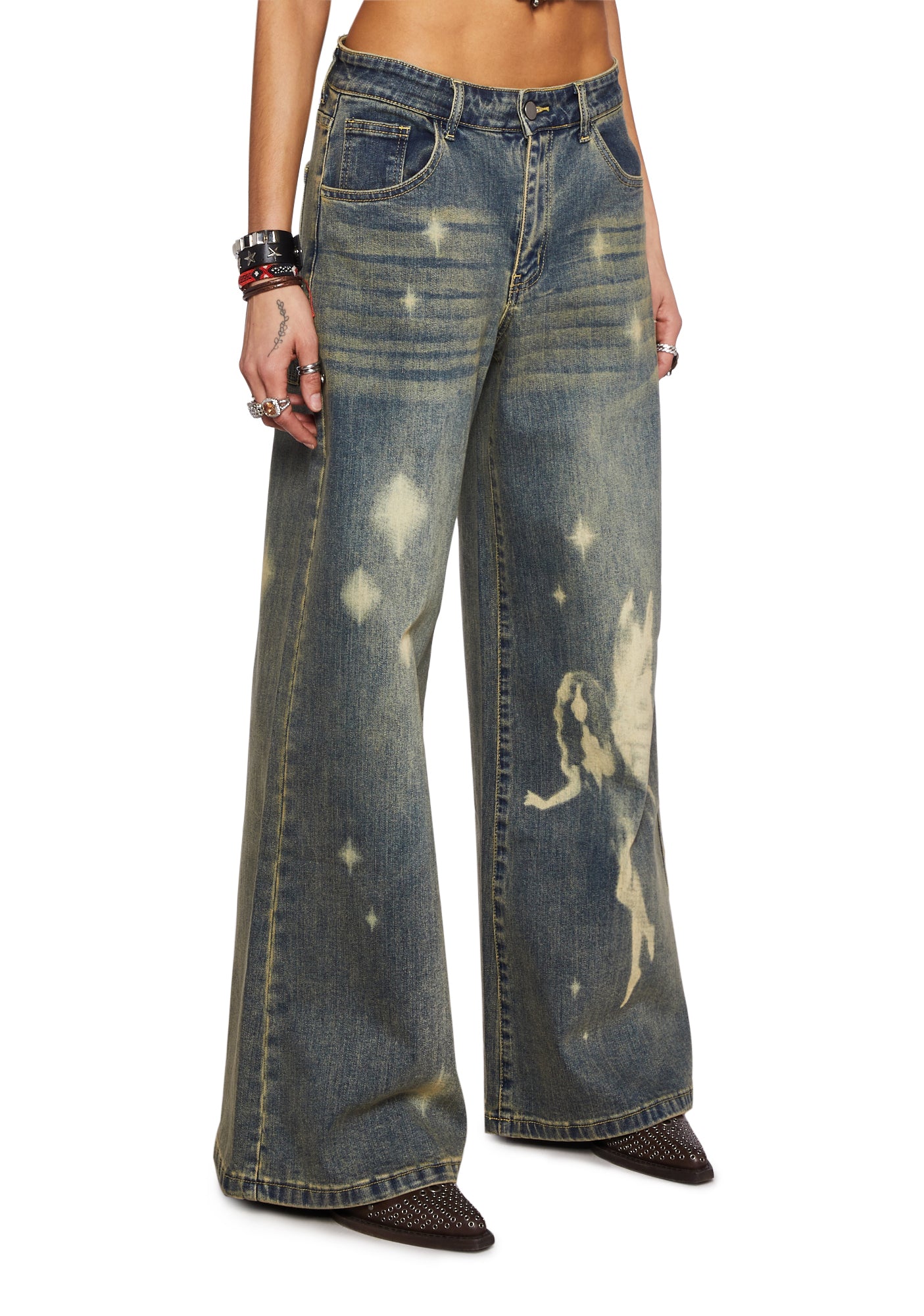 Current Mood Fairy Fairycore Magic Wide Leg Denim Jeans
