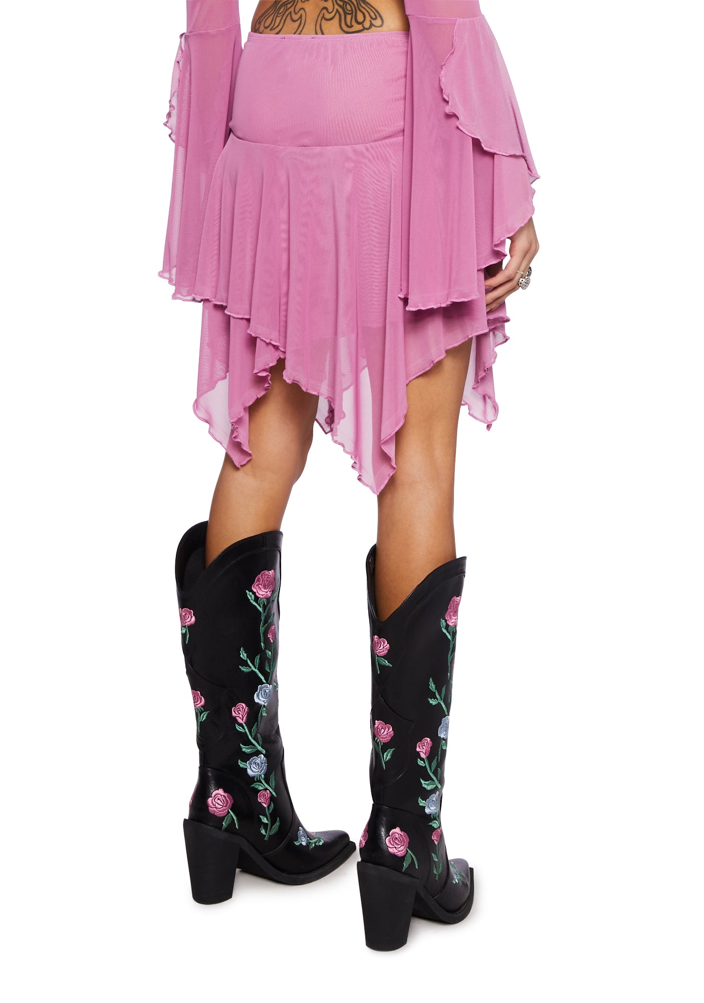 Current Mood Mesh Asymmetrical Hem Skirt - Pink – Dolls Kill