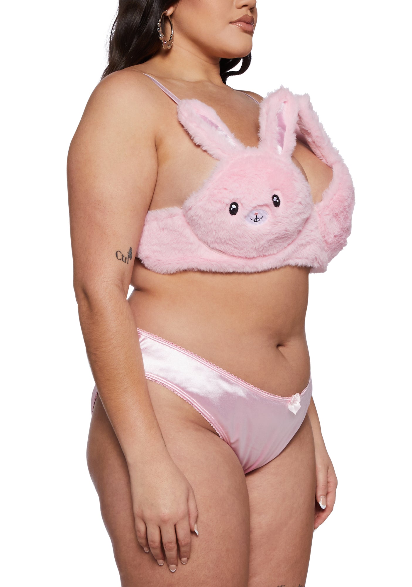 Plus Size Sugar Thrillz Bunny Bra And Panties Lingerie Set - Pink