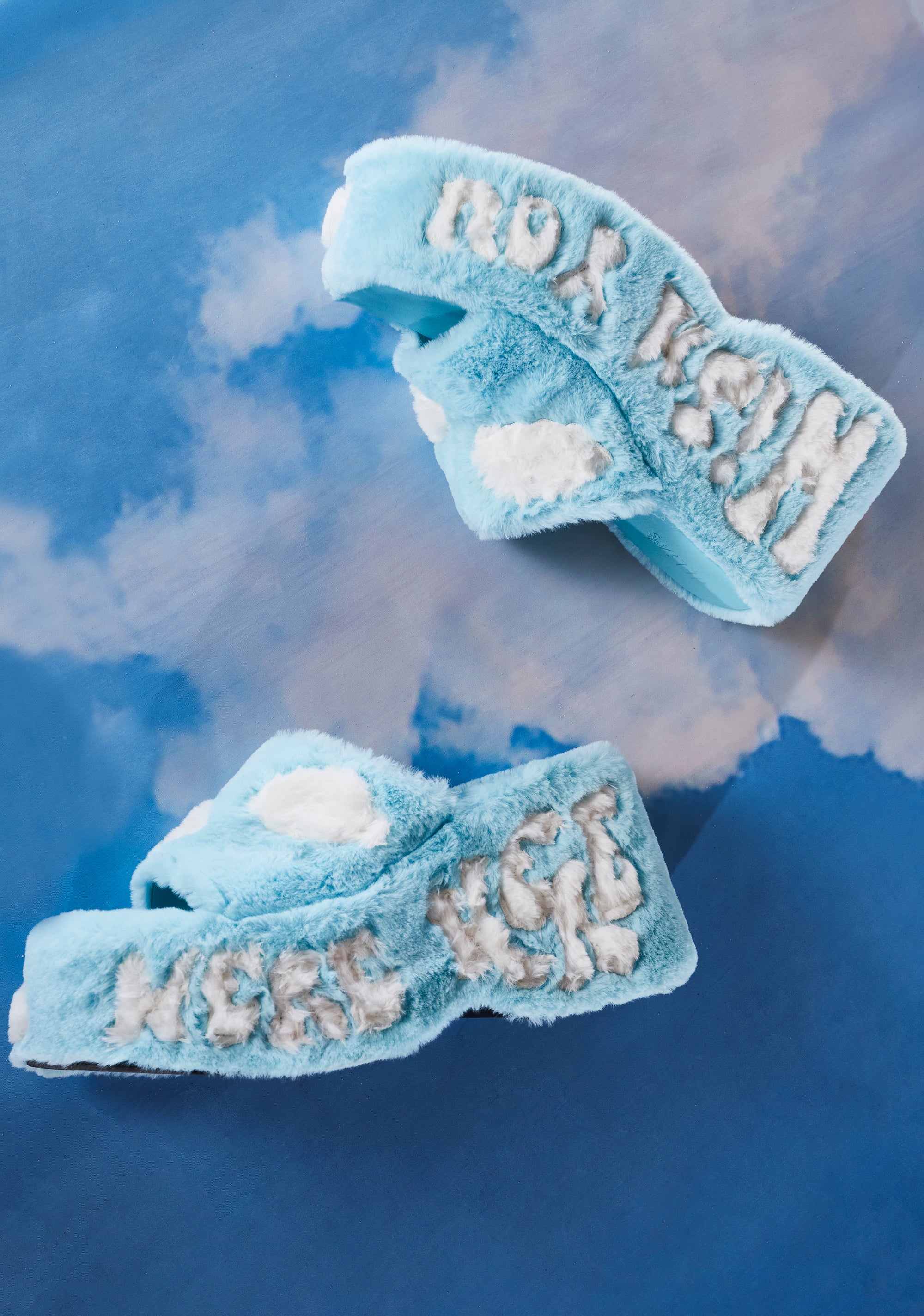 Jetset Jealousy Faux Fur Platform Sandals- Blue