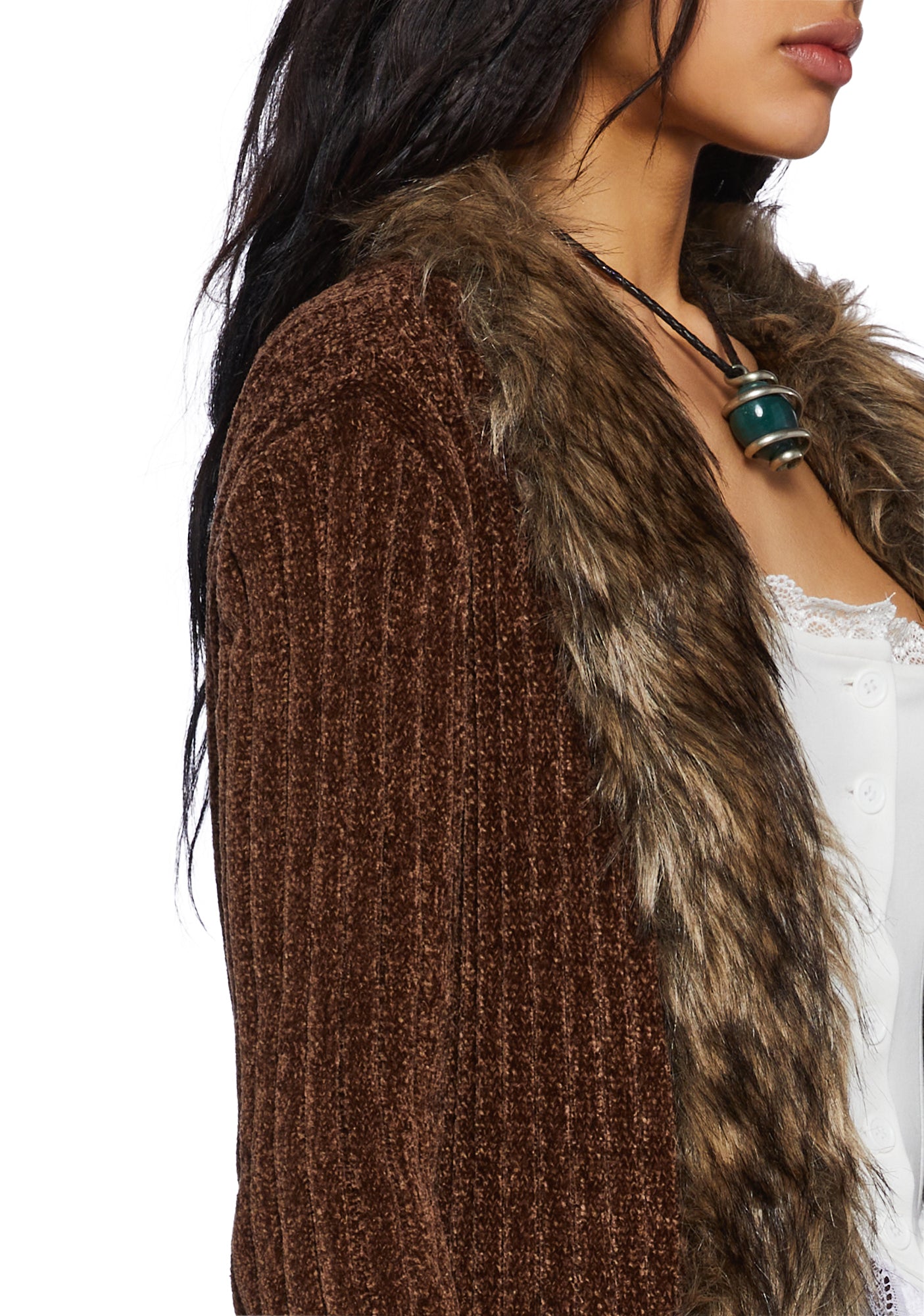 Furry Foe Long Cardigan-Brown