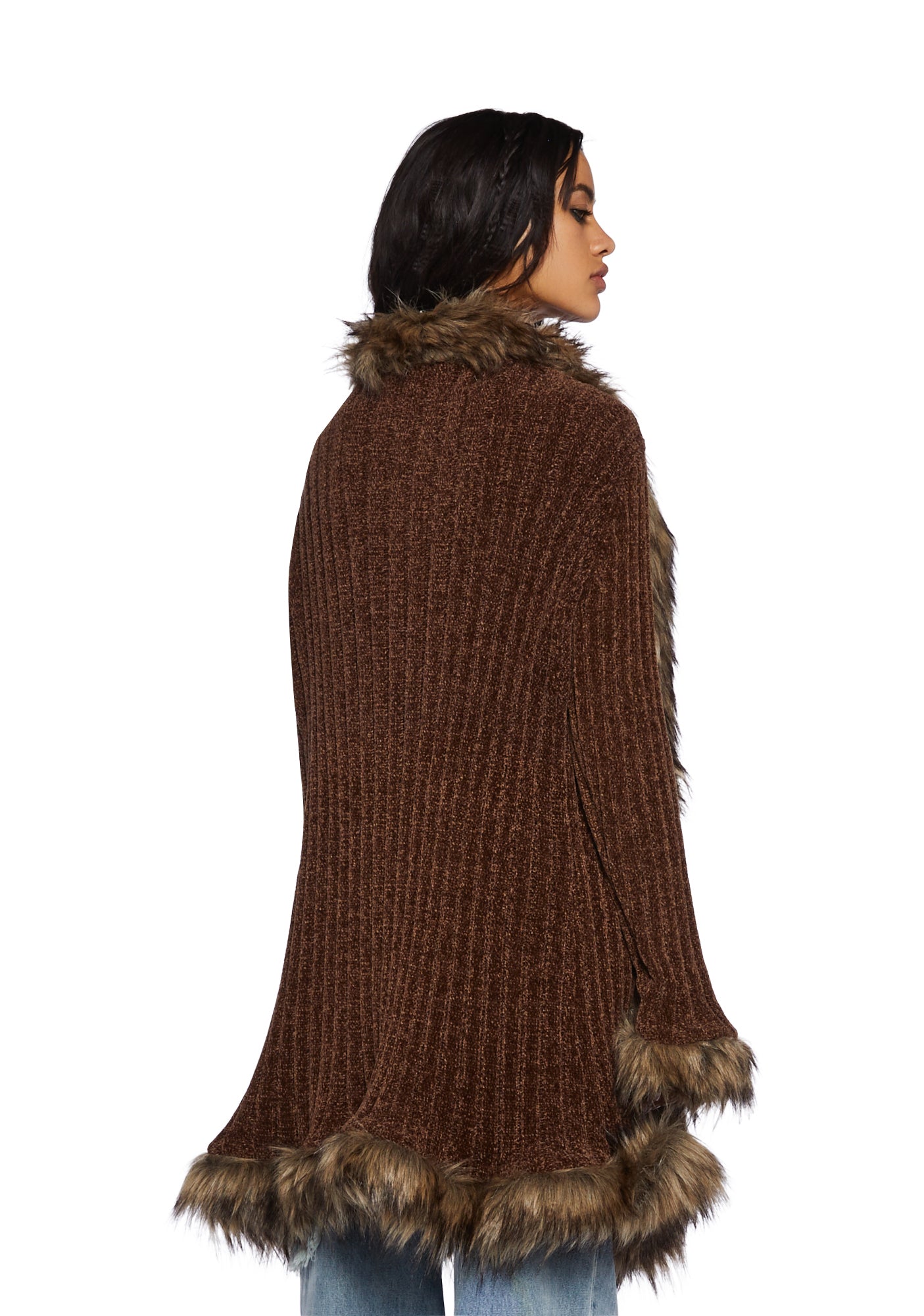 Furry Foe Long Cardigan-Brown
