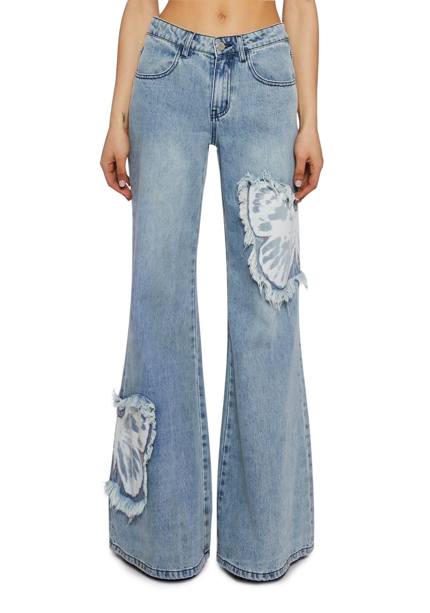 Current Mood Butterfly Wing Graphic Wide Leg Denim Jeans Fairycore ...