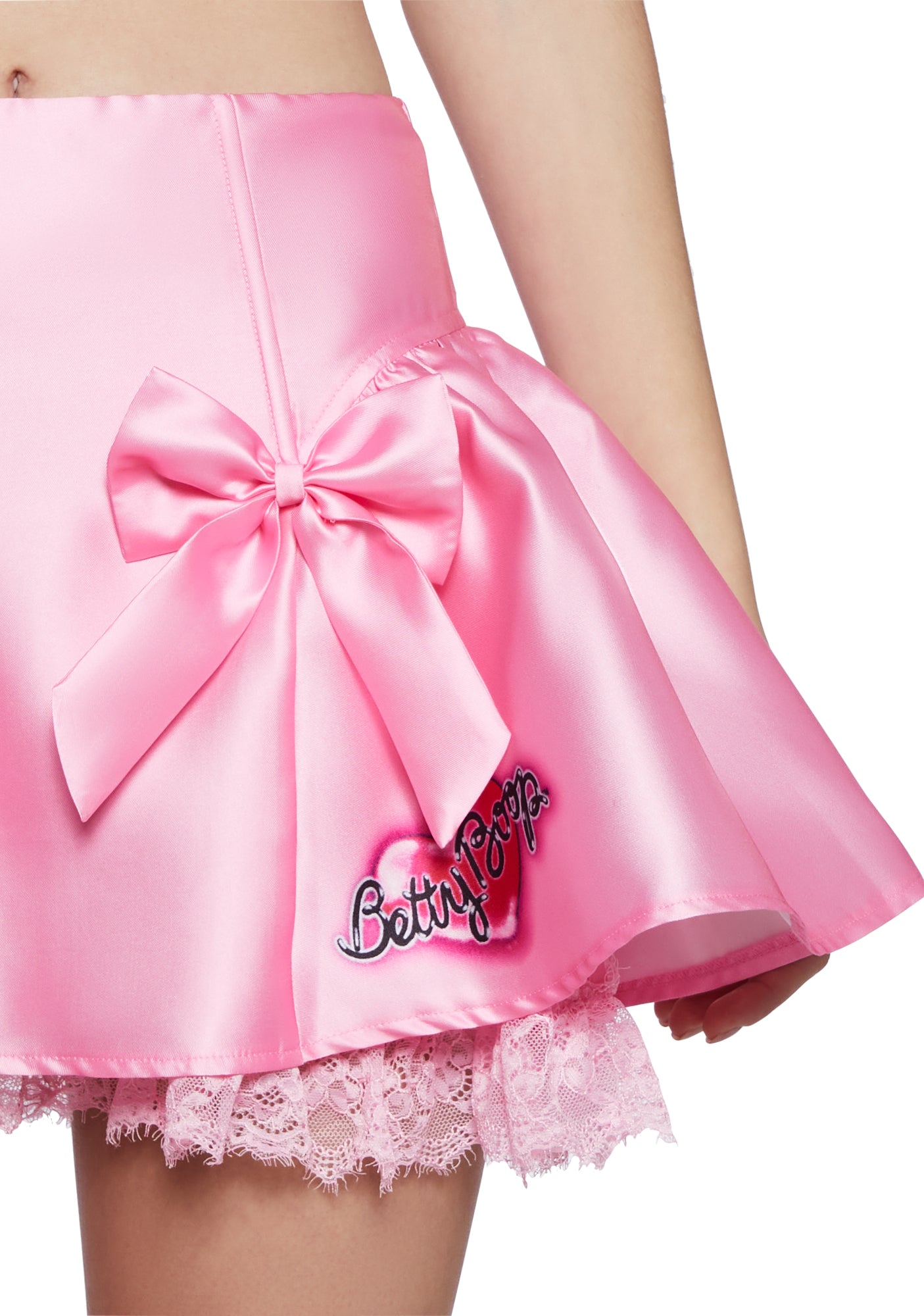 Dolls Kill x Betty Boop Twill Satin Mini Skirt With Lace - Pink