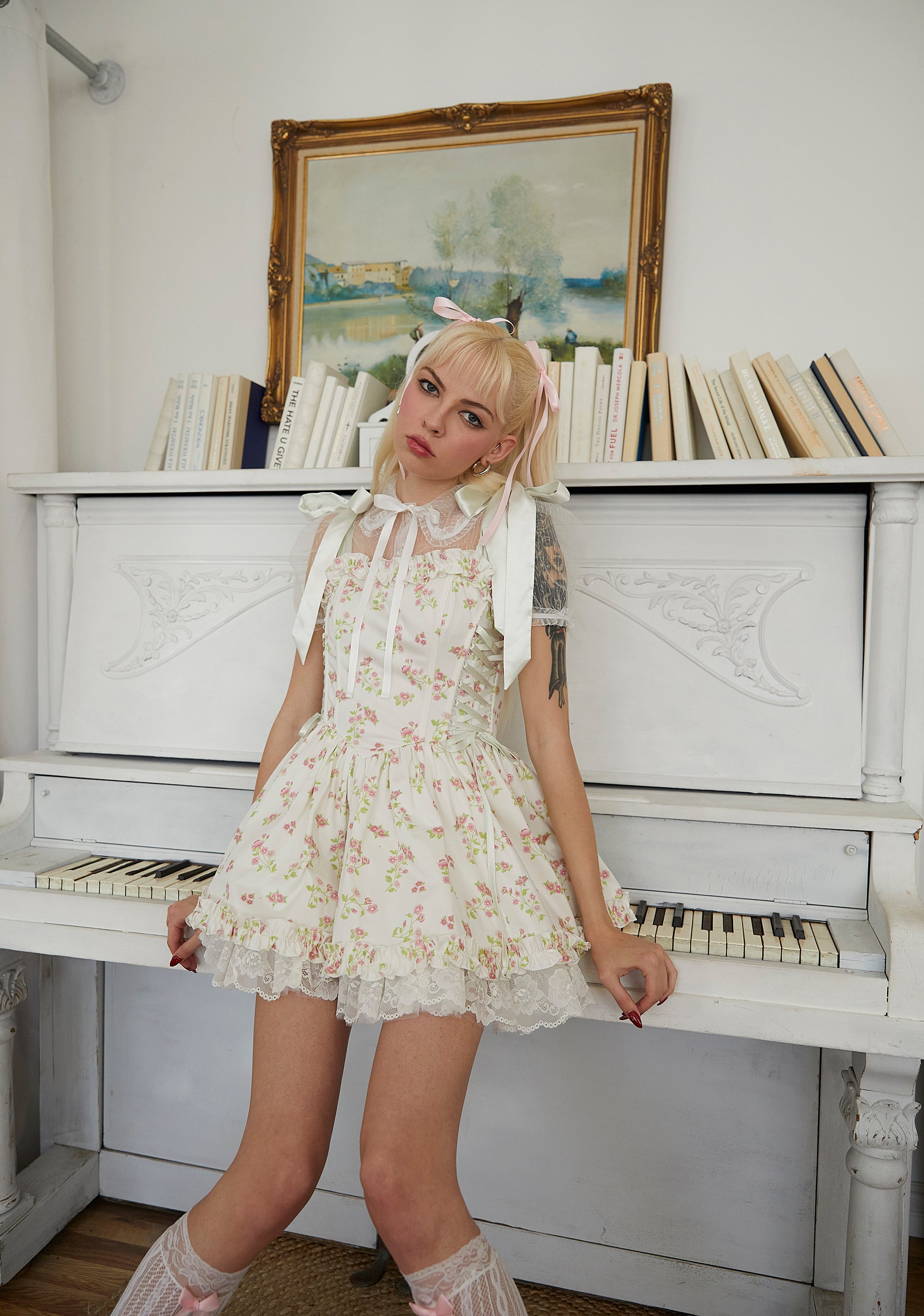 Sugar Thrillz Satin Ruffle Floral Print Corset Mini Dress - Multi