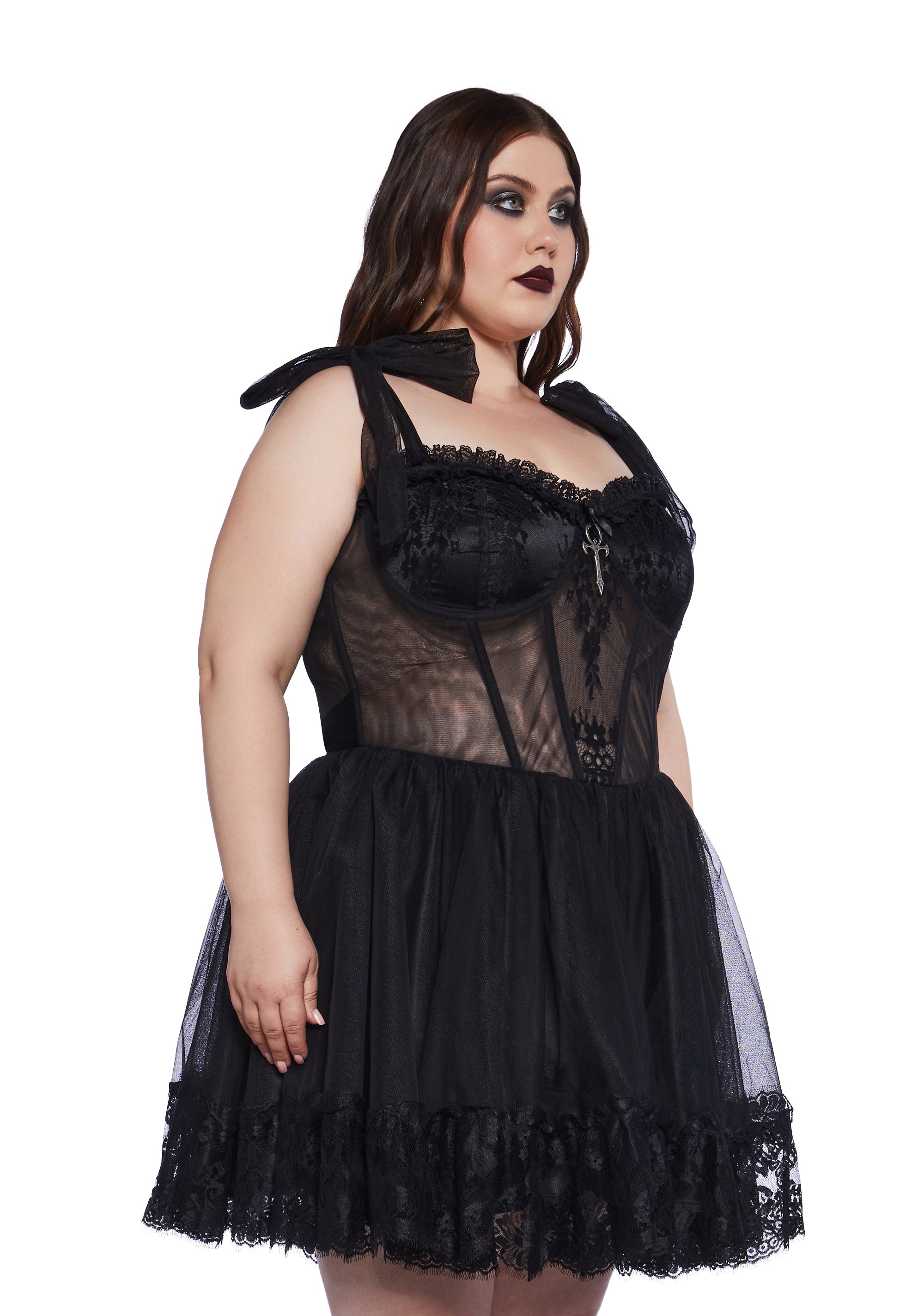 Plus Size Widow Gothic Lace Bustier Mini Dress - Black – Dolls Kill